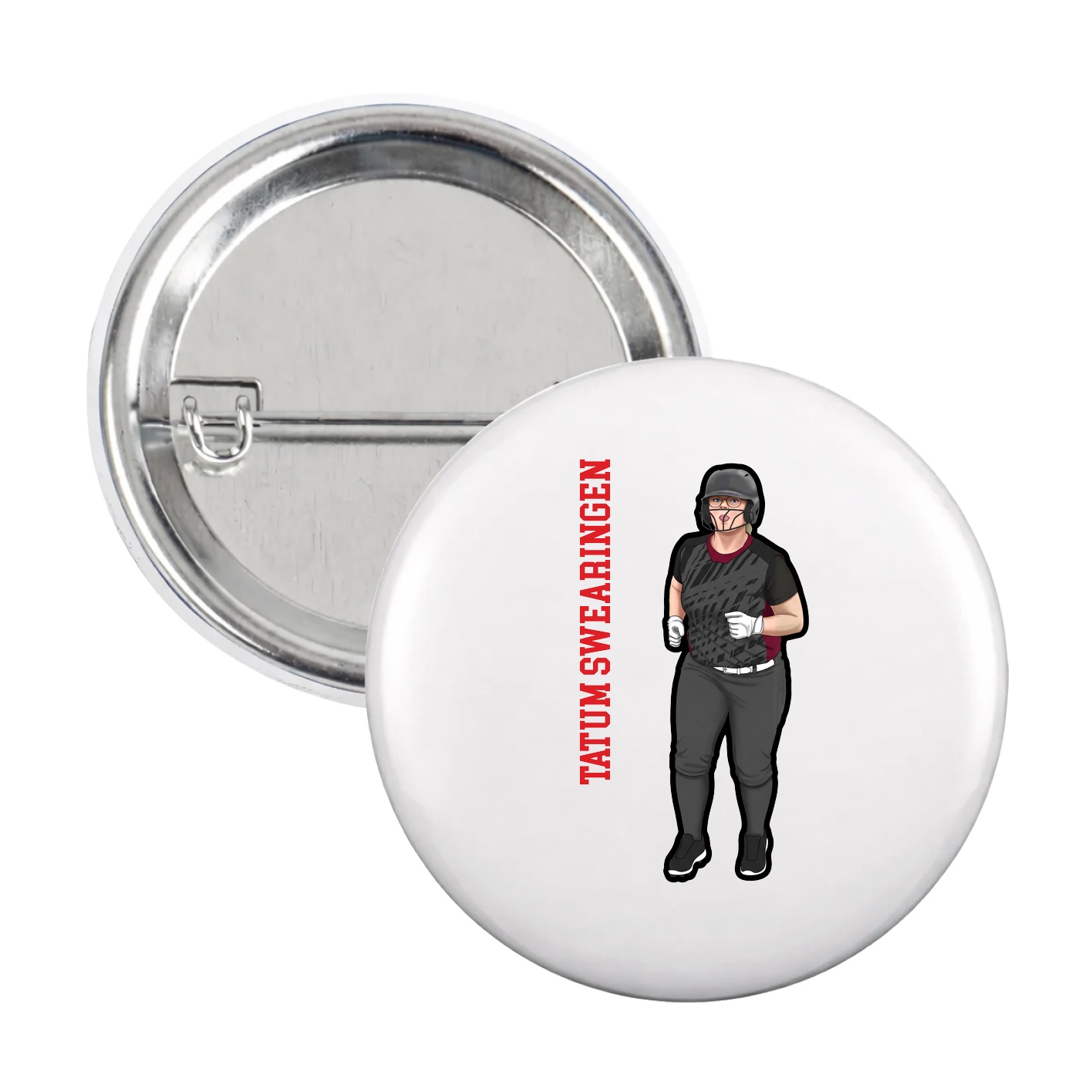 Game Day Button — Name Vertical in White