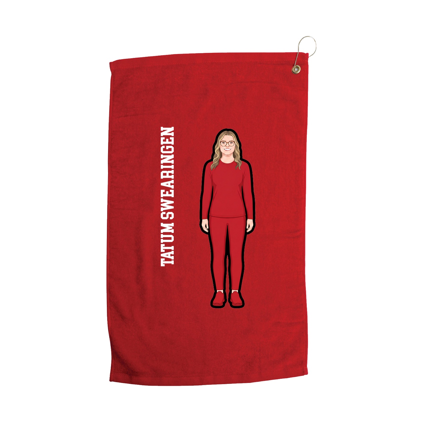 Golf Towel — Name Vertical in Red