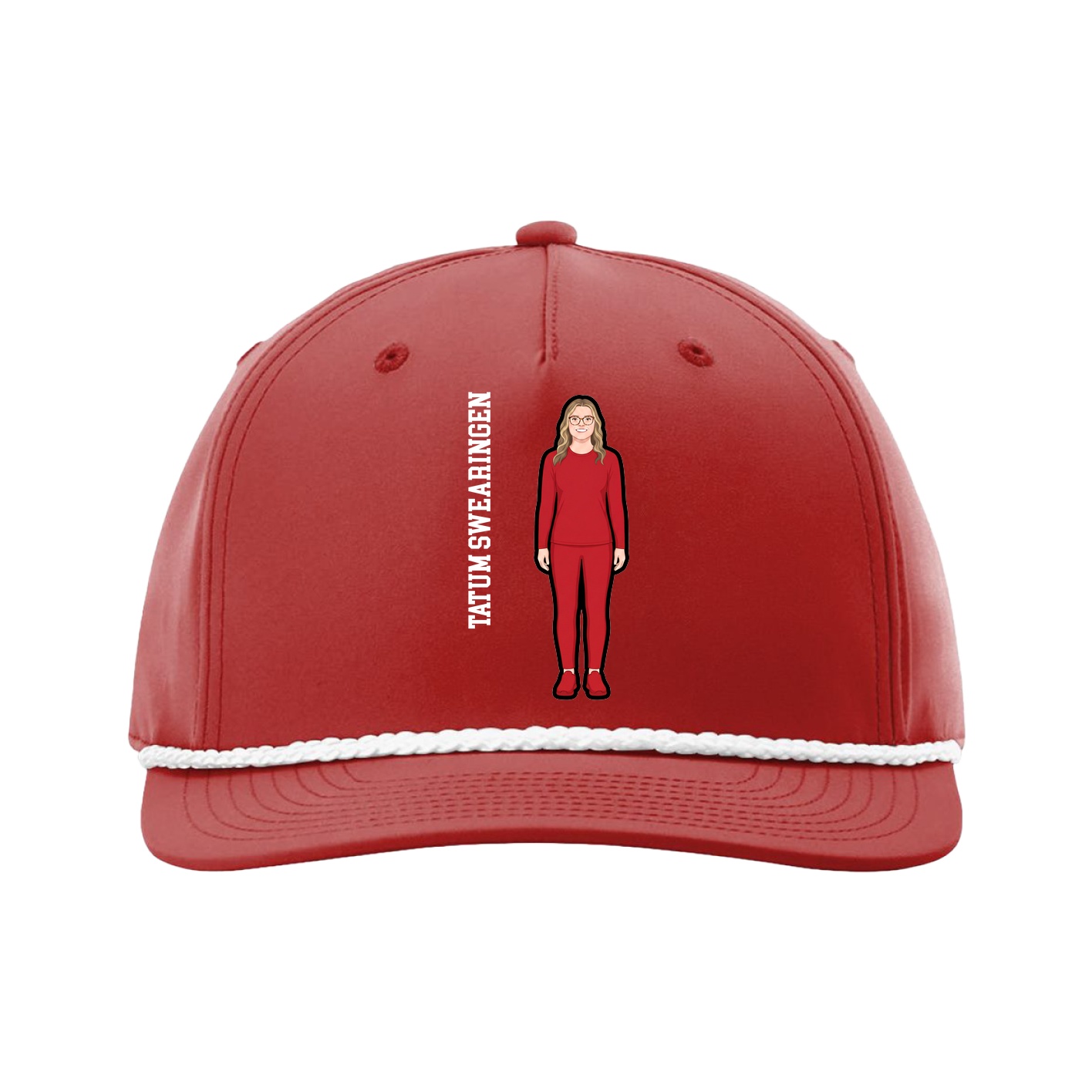 Five-Panel Classic Rope Cap — Name Vertical in Red