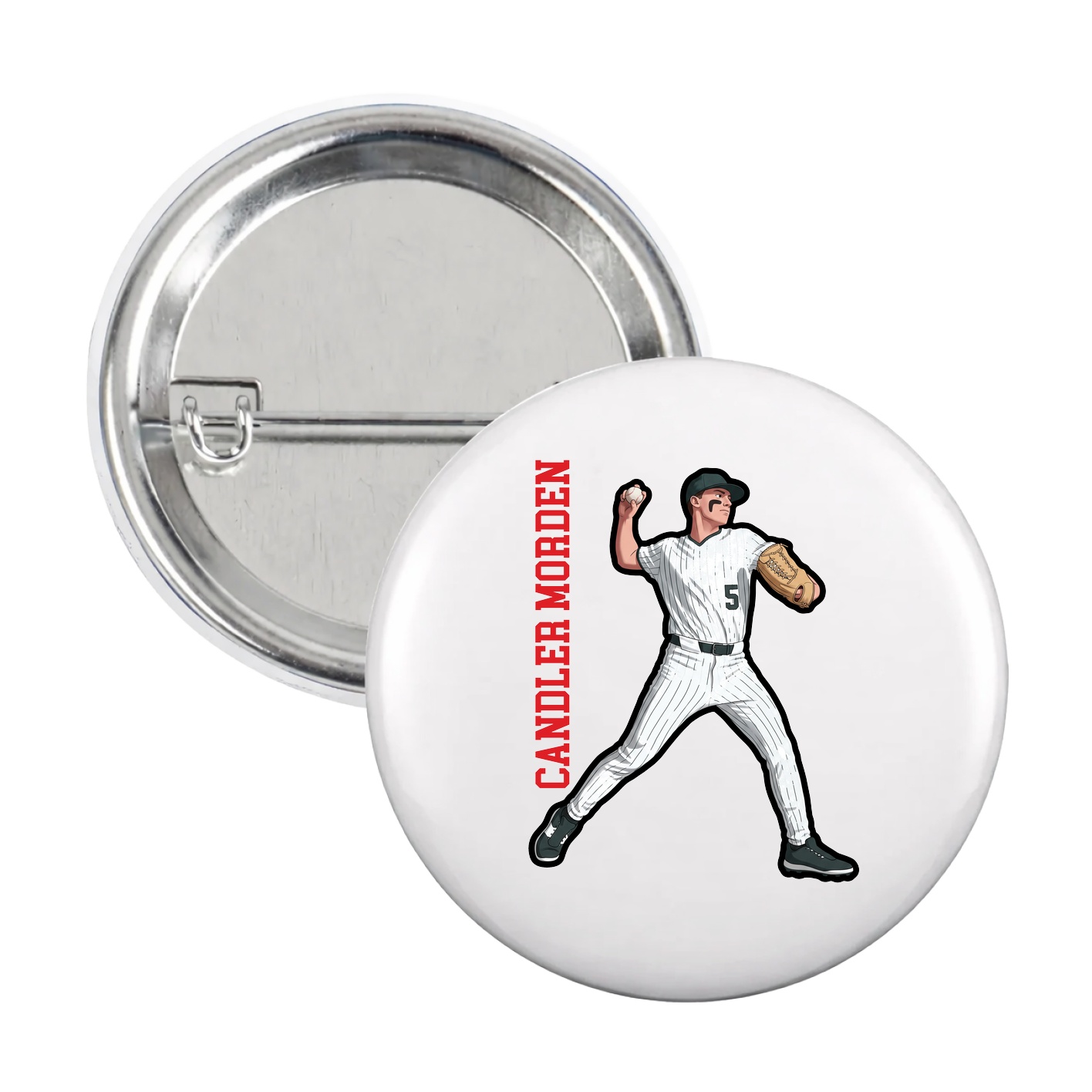 Game Day Button — Name Vertical in White