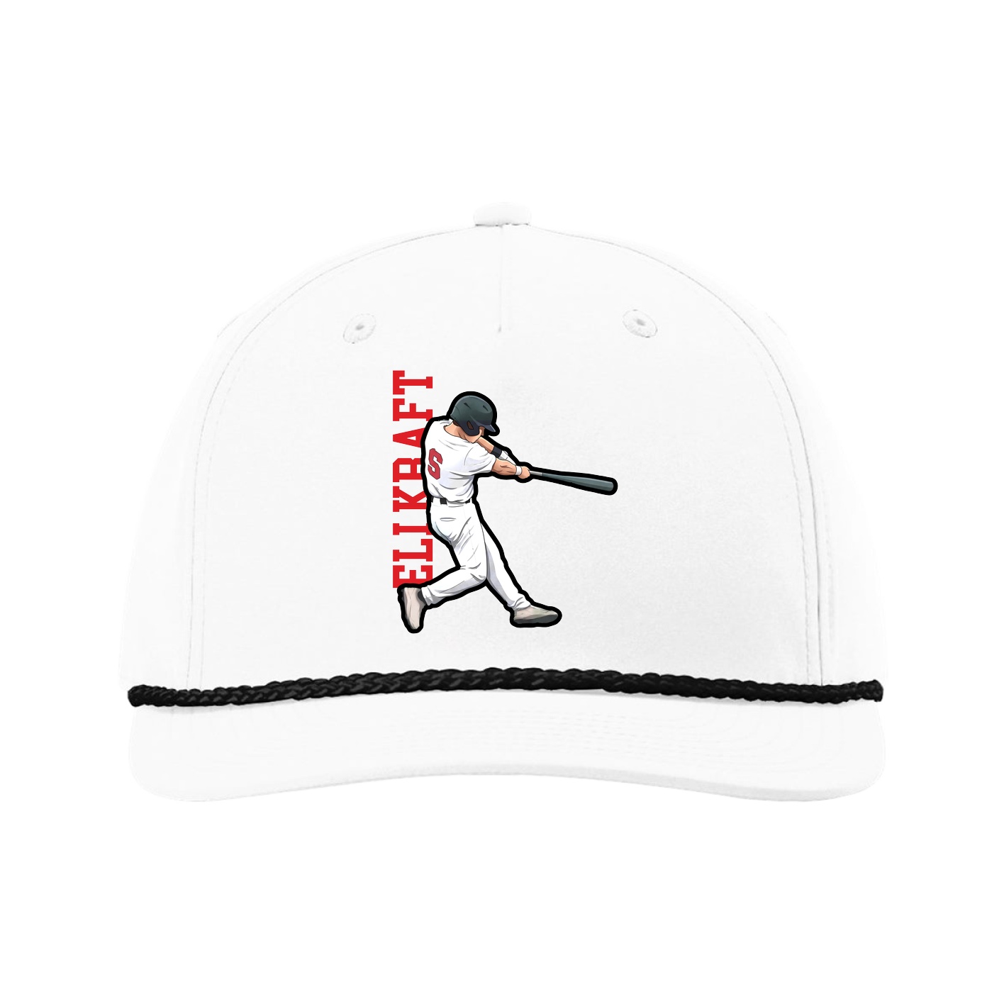 Five-Panel Classic Rope Cap — Name Vertical in White