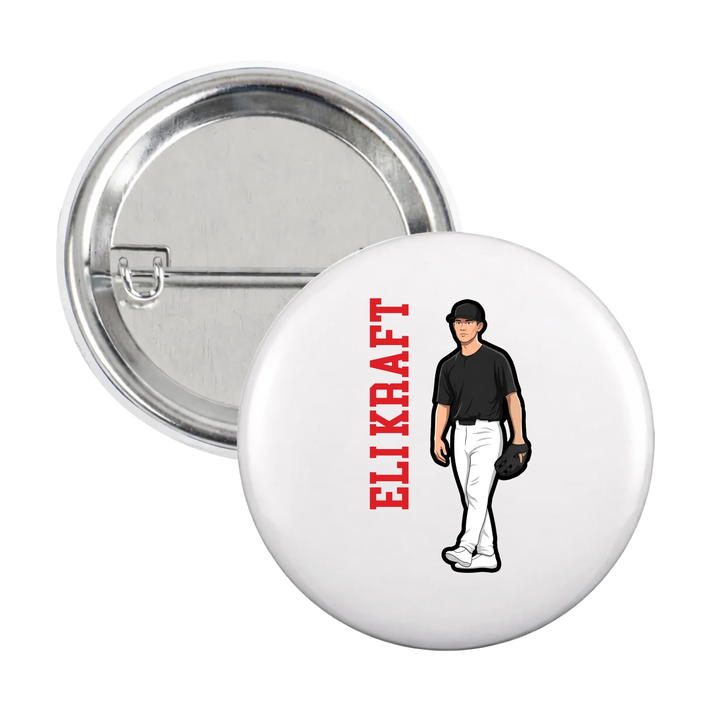 Game Day Button — Name Vertical in White