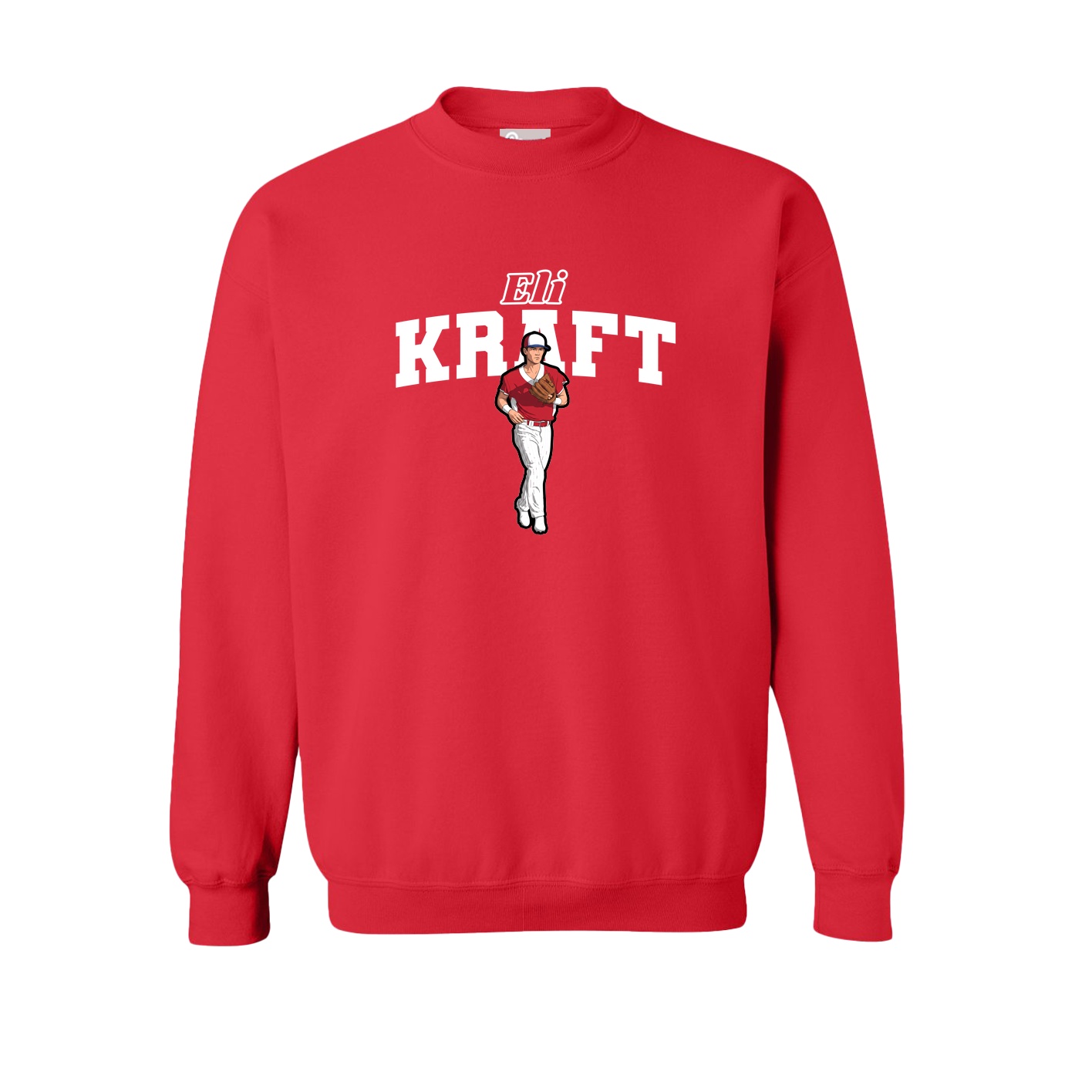 Fleece Crew — Name Arch in Red
