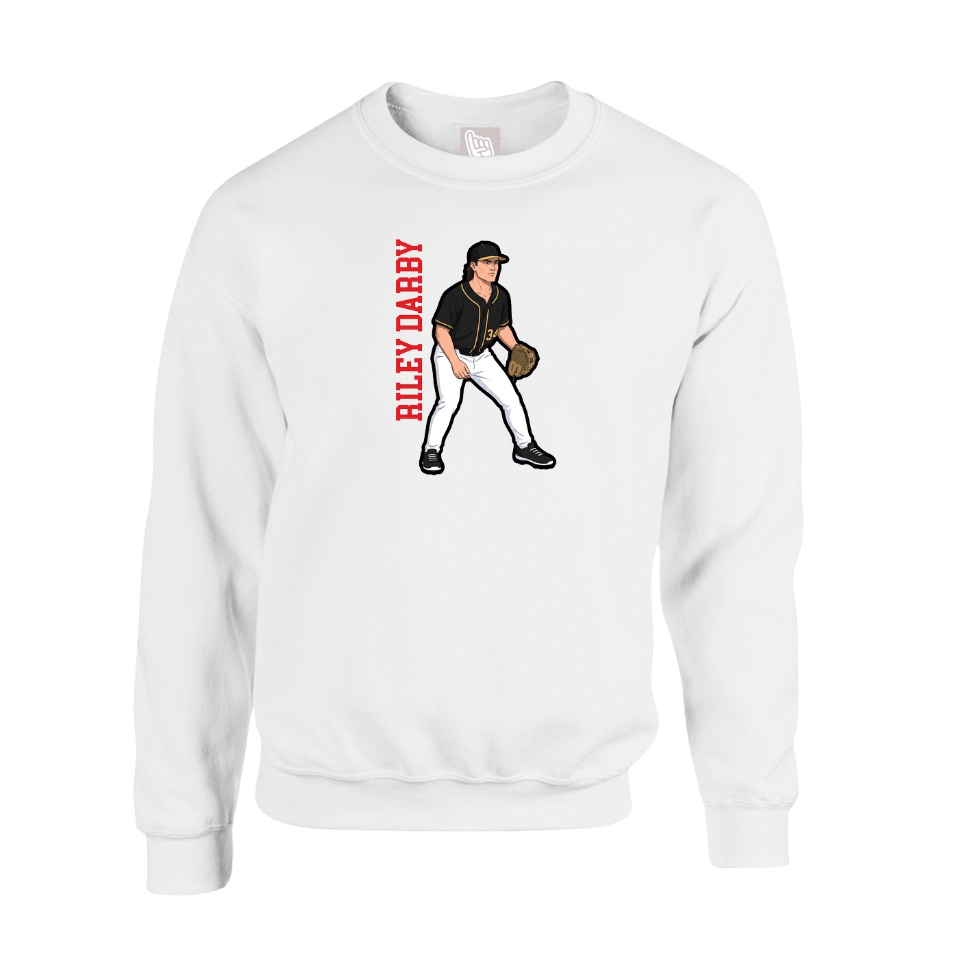 Fleece Crew — Name Vertical in White