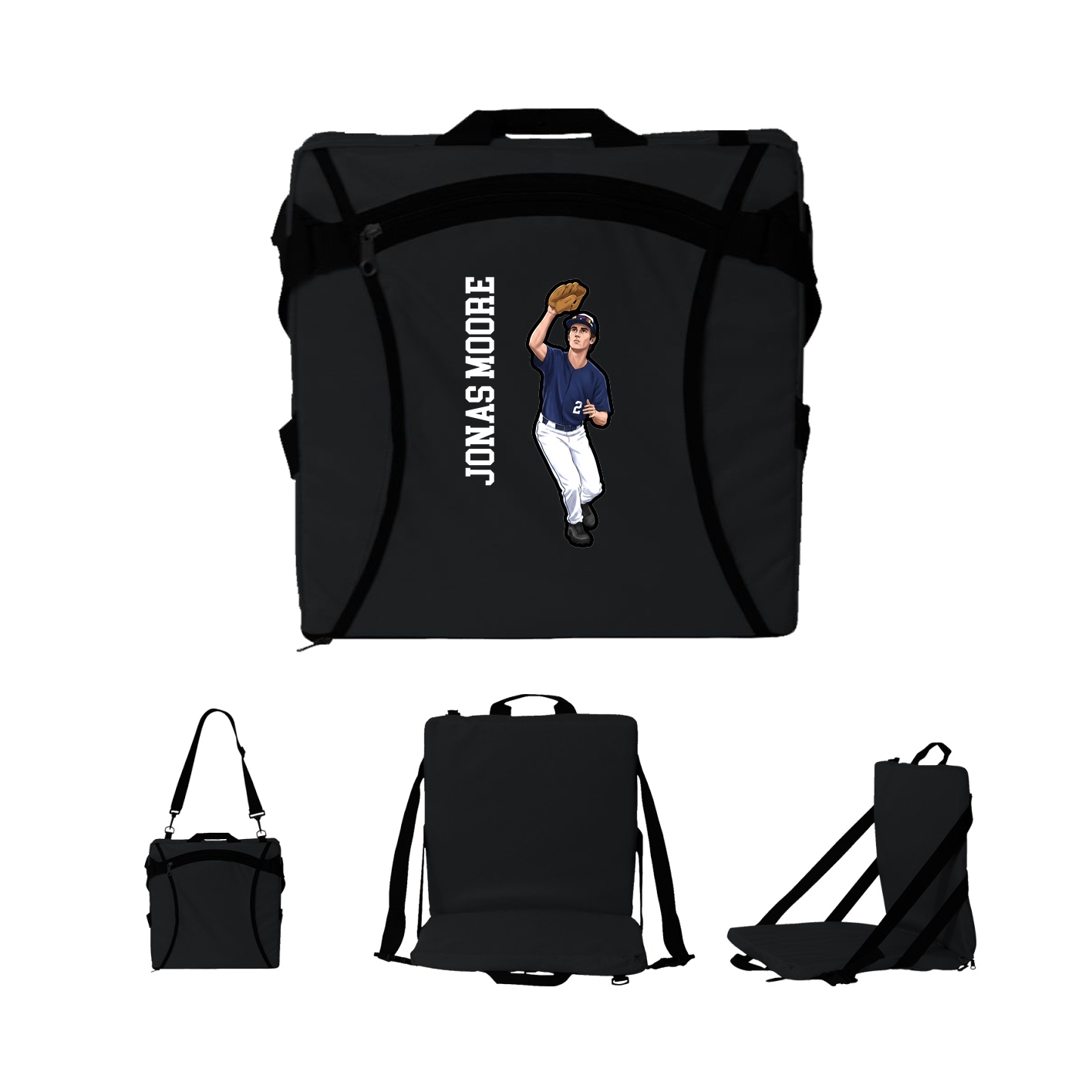 Folding Stadium Seat — Name Vertical in Black
