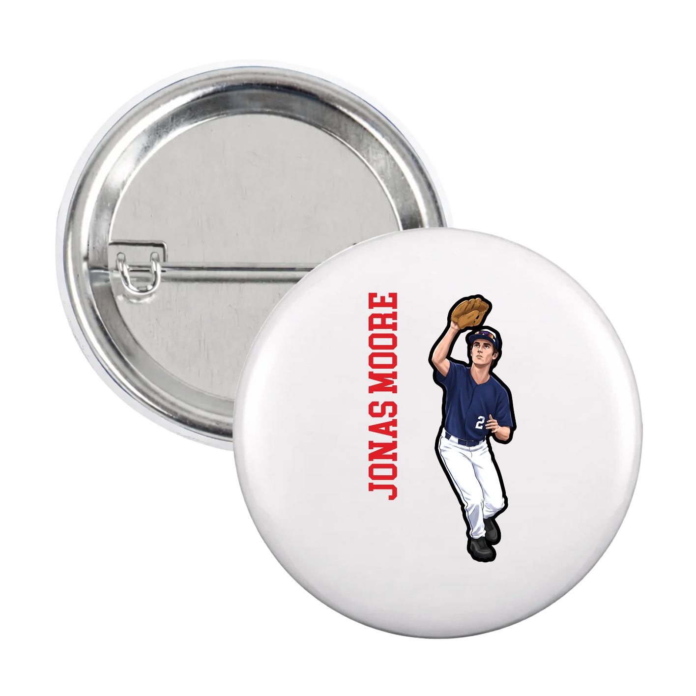 Game Day Button — Name Vertical in White