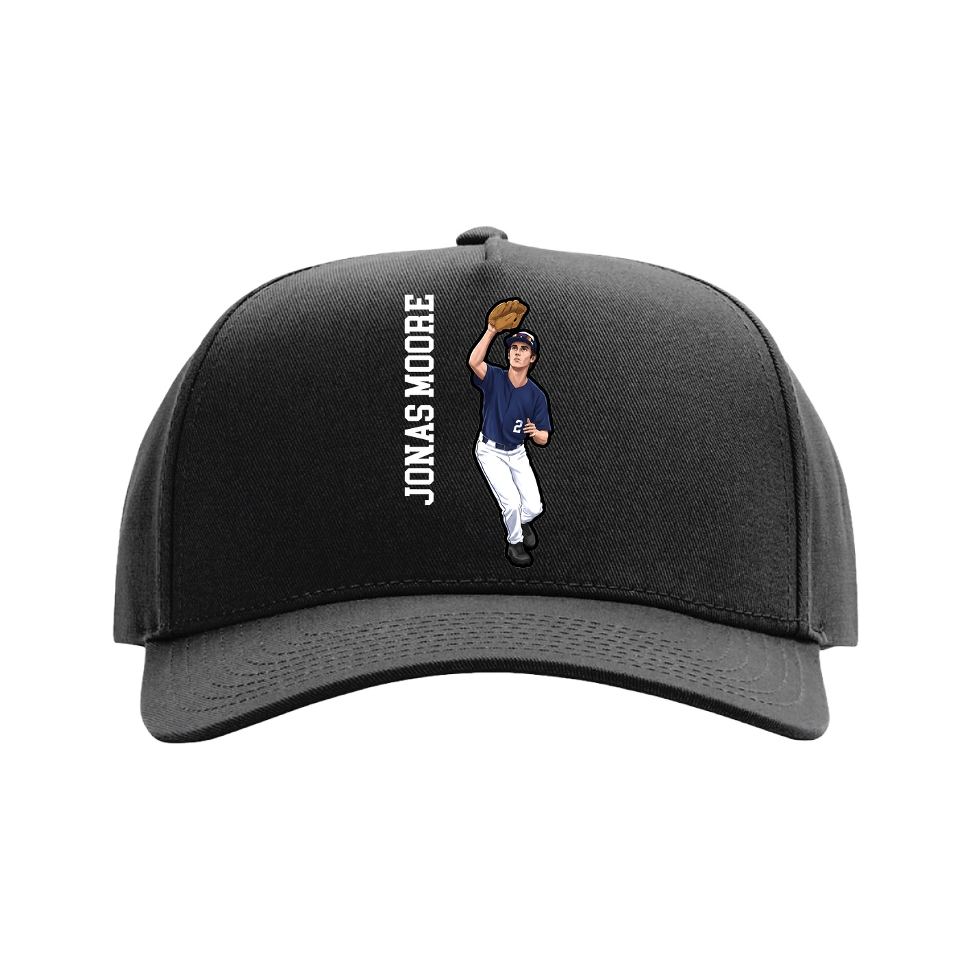 Full Fabric Five-Panel Champ Cap — Name Vertical in Black