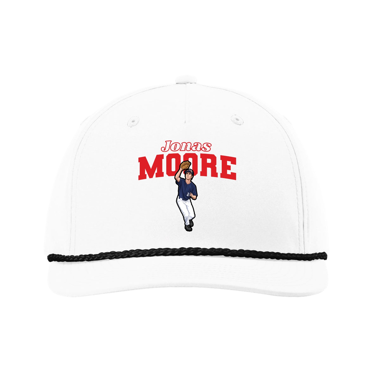 Five-Panel Classic Rope Cap — Name Arch in White
