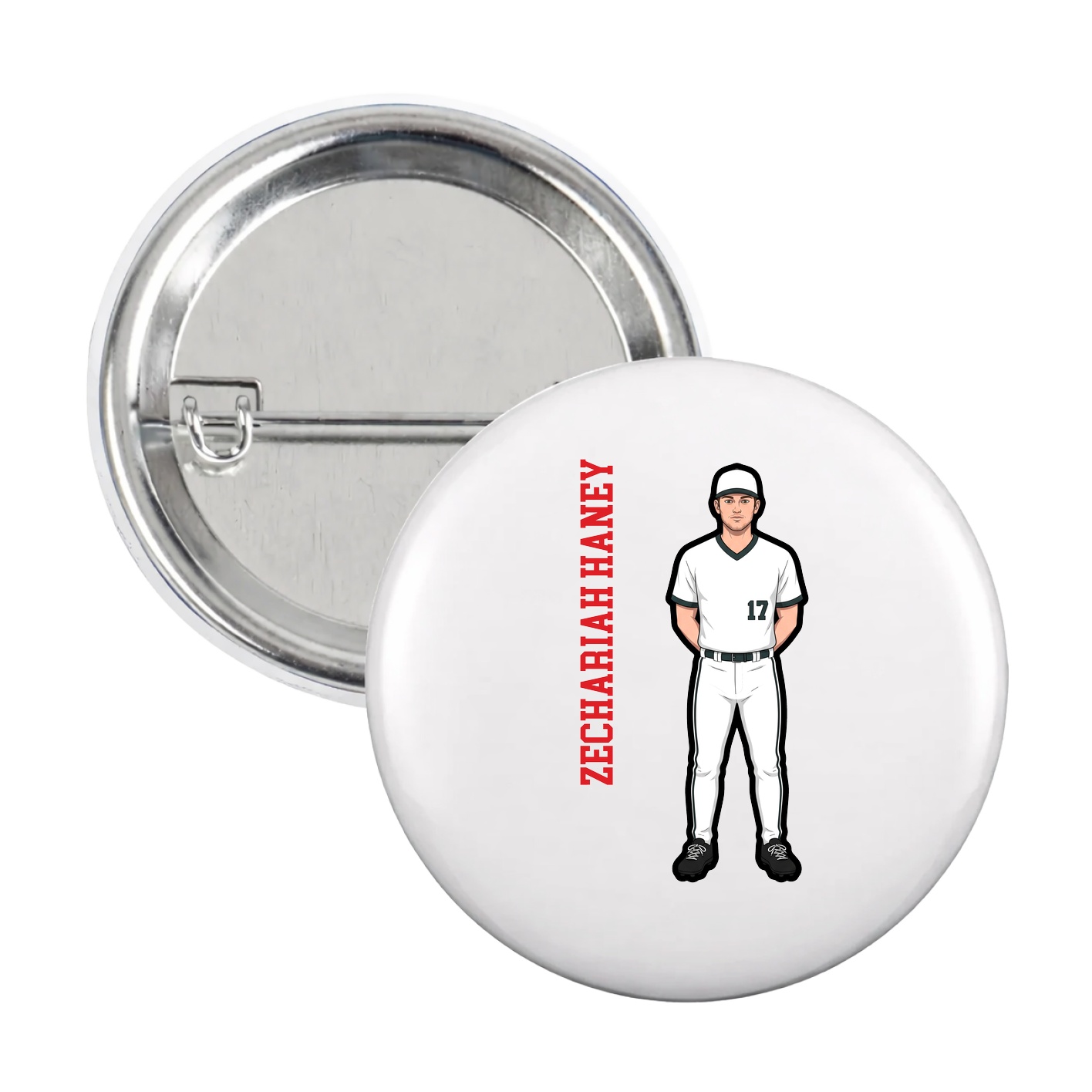 Game Day Button — Name Vertical in White