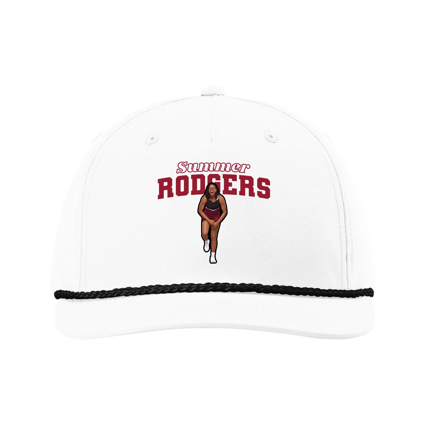Five-Panel Classic Rope Cap — Name Arch in White