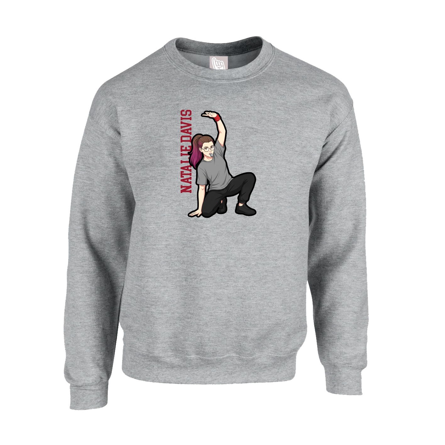 Fleece Crew — Name Vertical in Grey