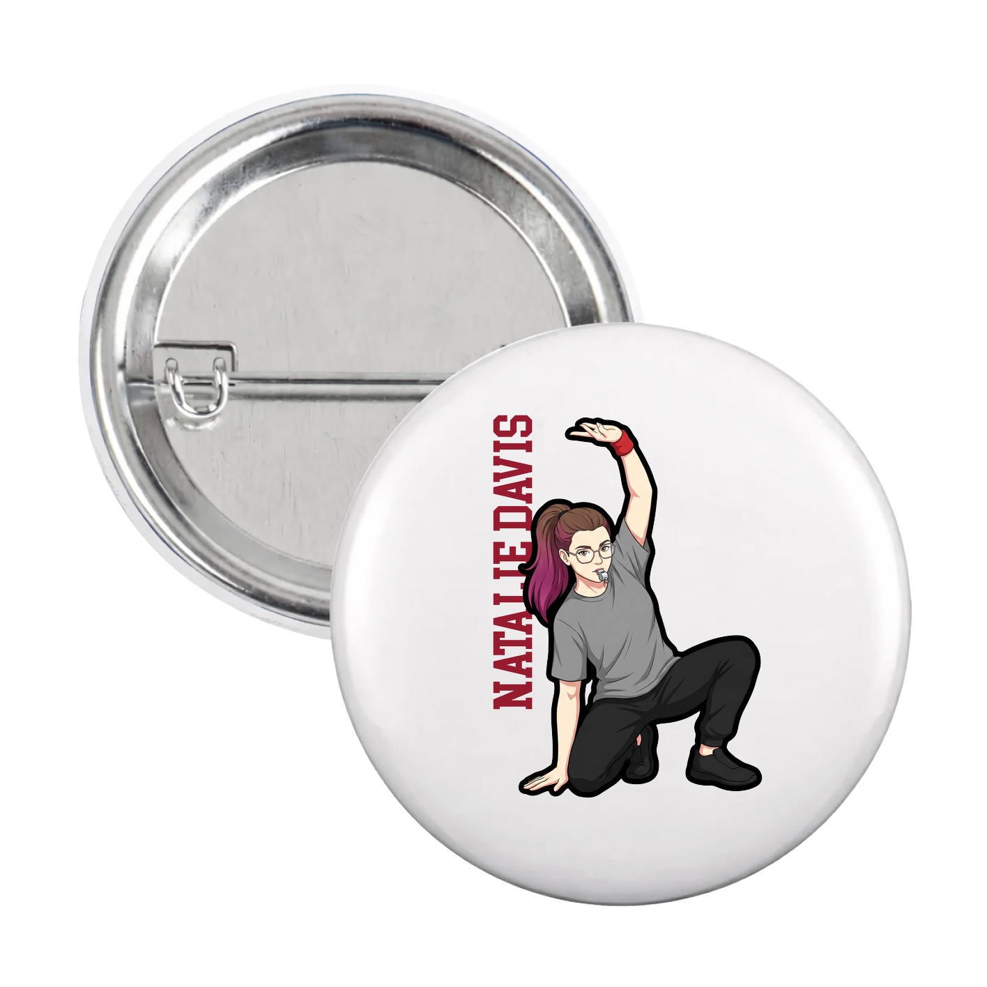 Game Day Button — Name Vertical in White