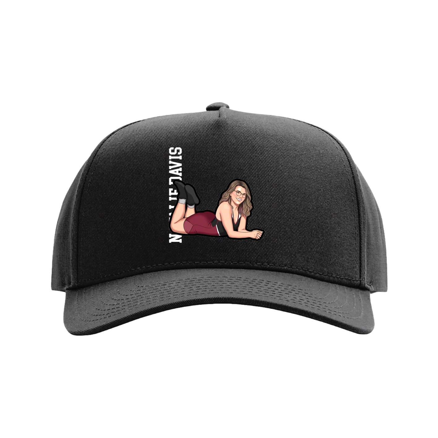 Full Fabric Five-Panel Champ Cap — Name Vertical in Black