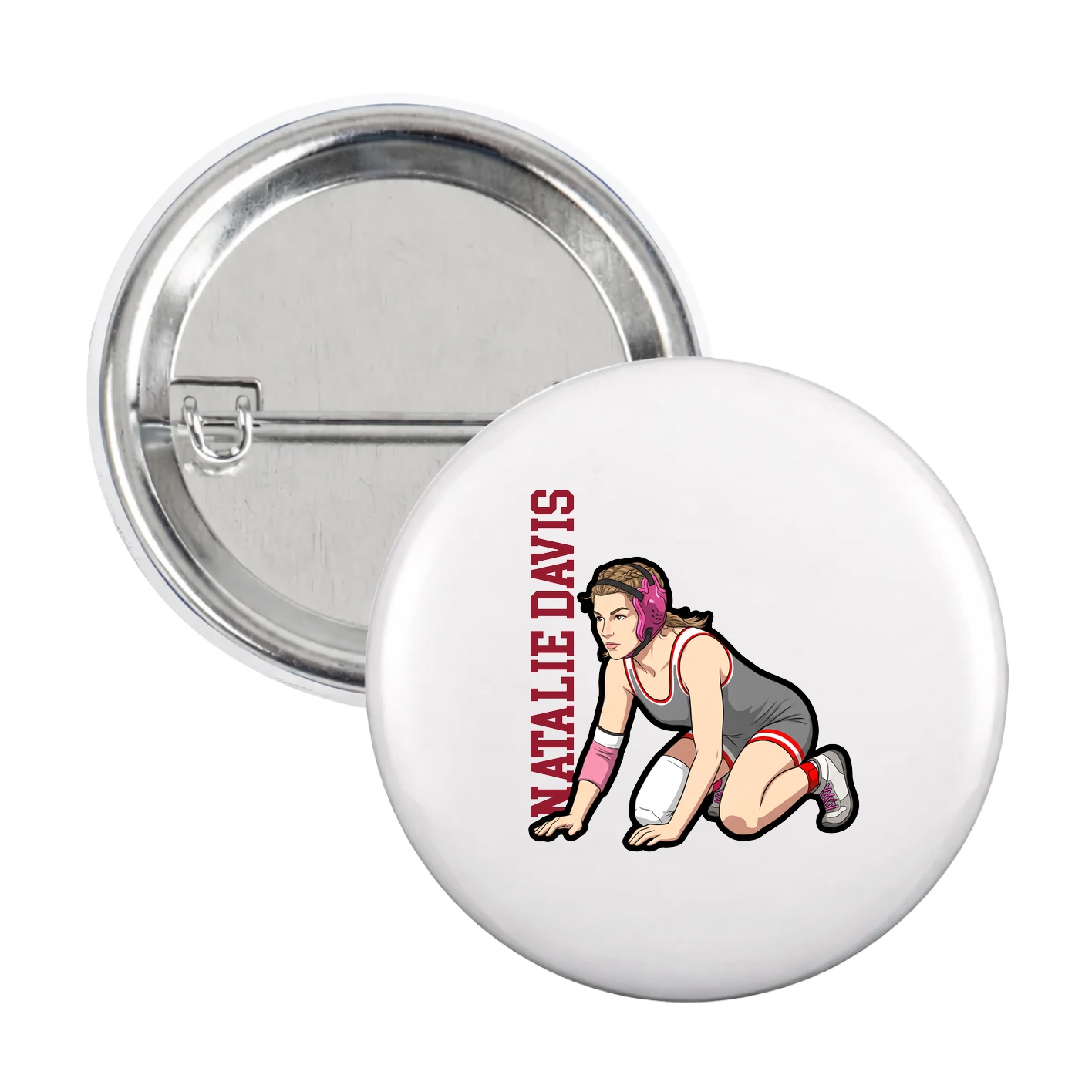 Game Day Button — Name Vertical in White
