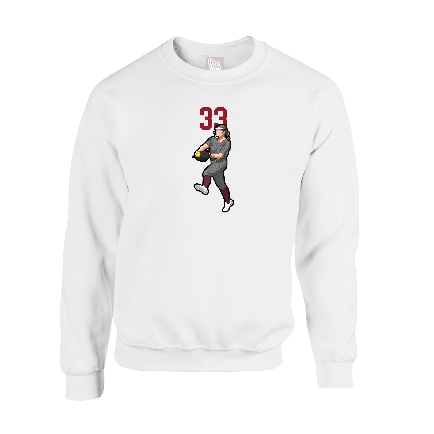 Fleece Crew — Number Top in White