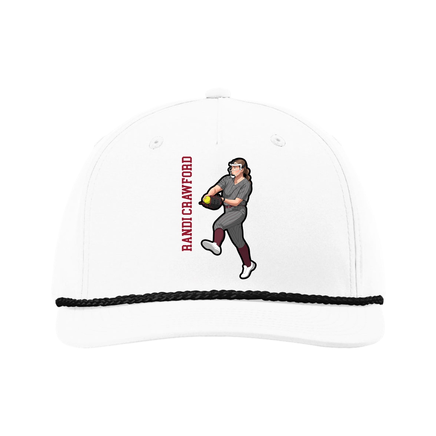Five-Panel Classic Rope Cap — Name Vertical in White
