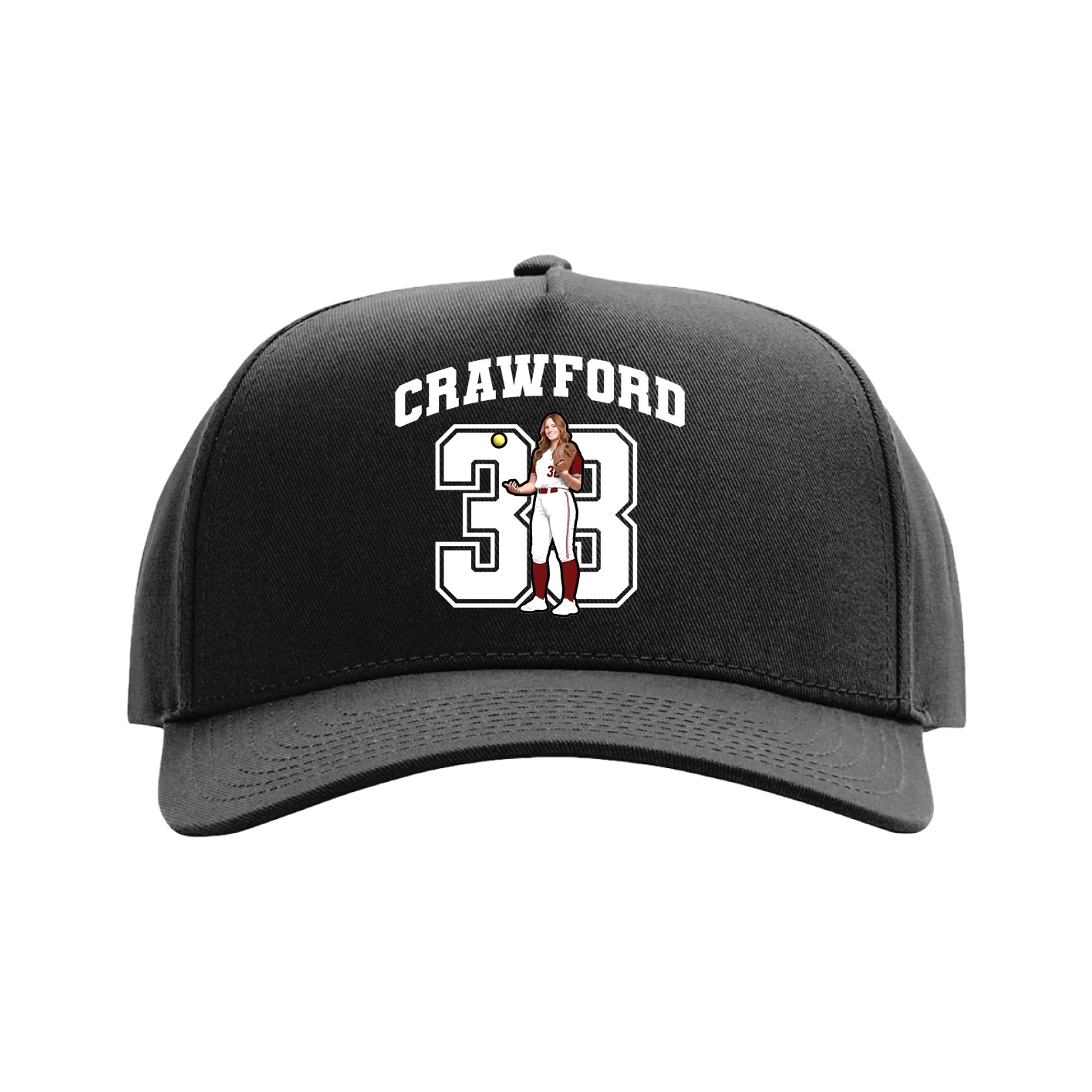 Full Fabric Five-Panel Champ Cap — Number in Black