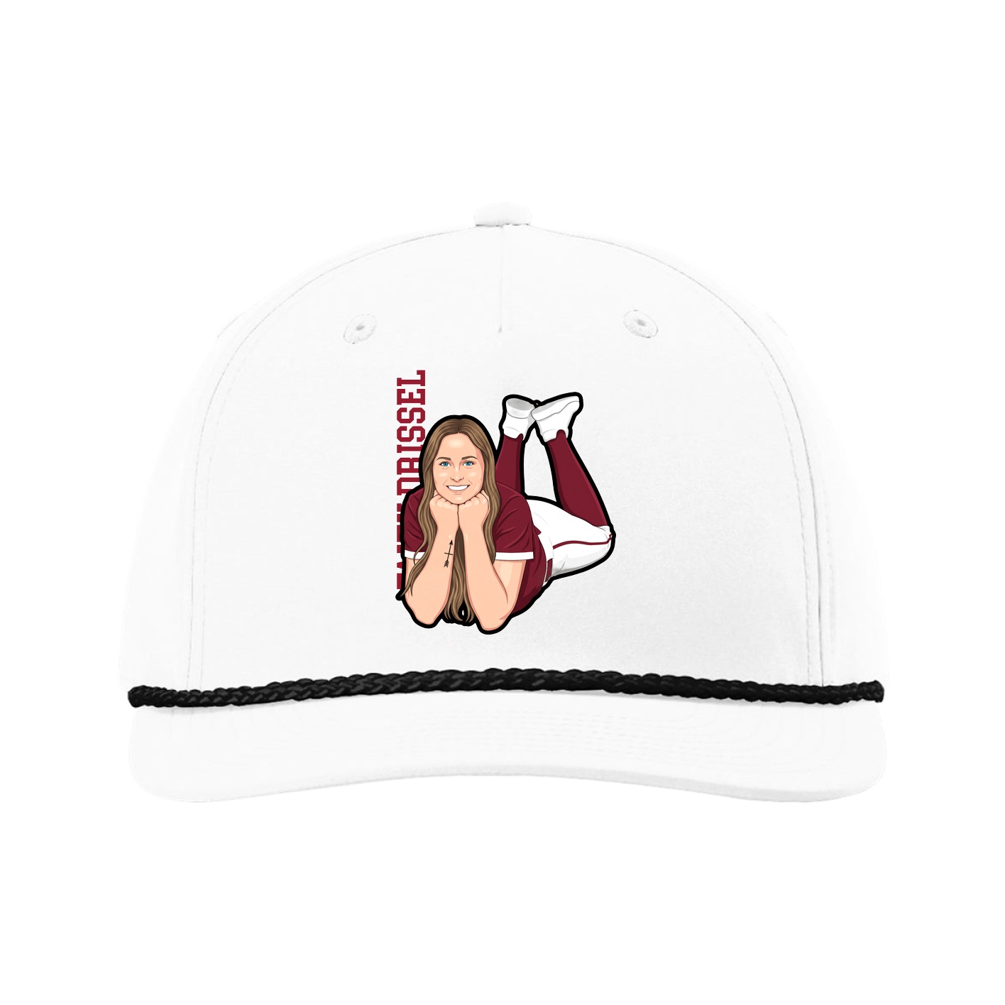 Five-Panel Classic Rope Cap — Name Vertical in White