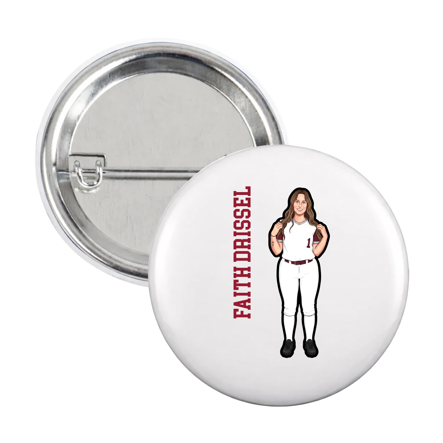 Game Day Button — Name Vertical in White