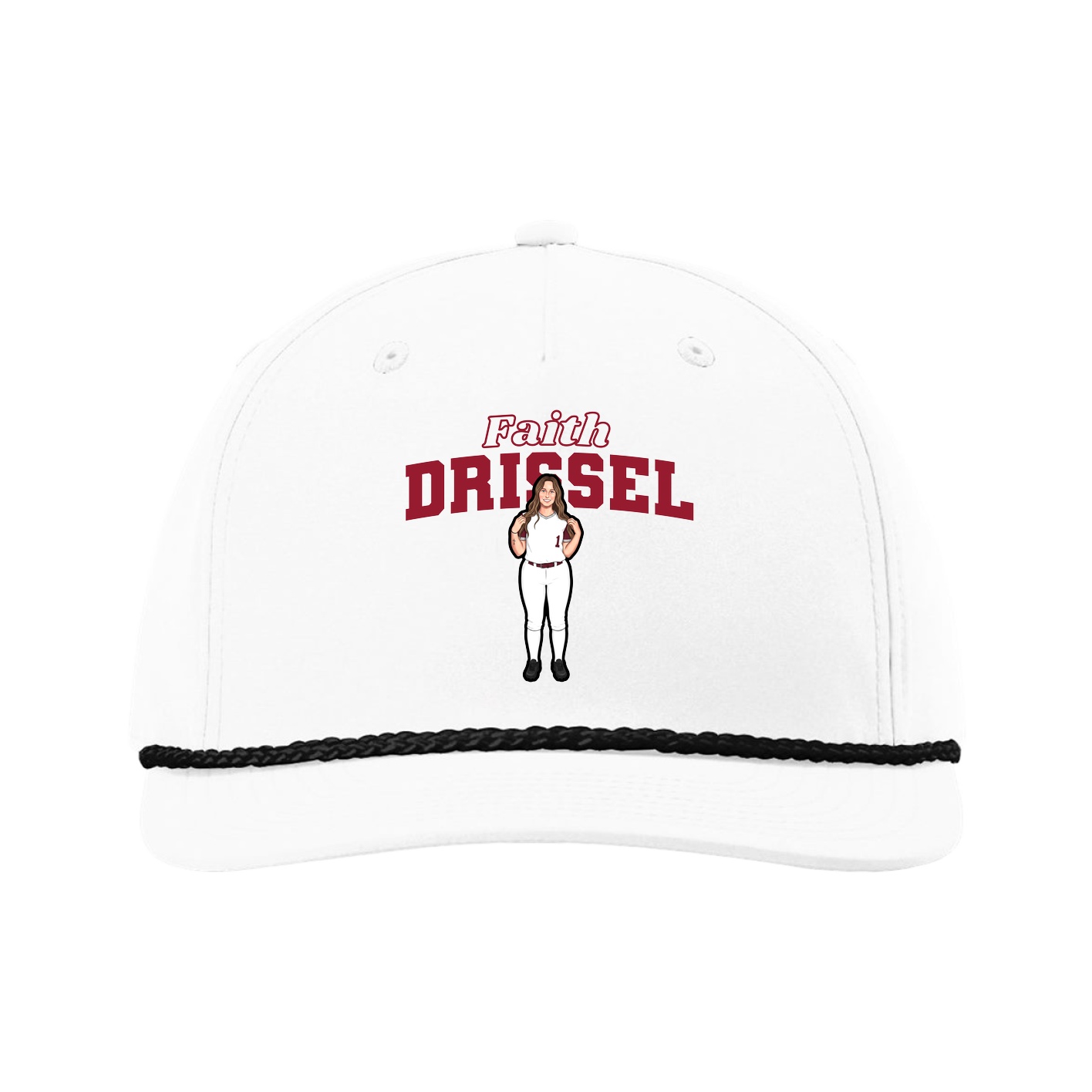 Five-Panel Classic Rope Cap — Name Arch in White