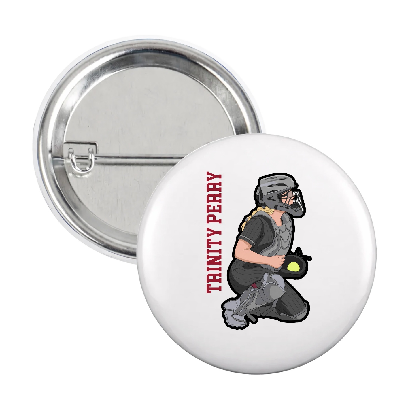 Game Day Button — Name Vertical in White