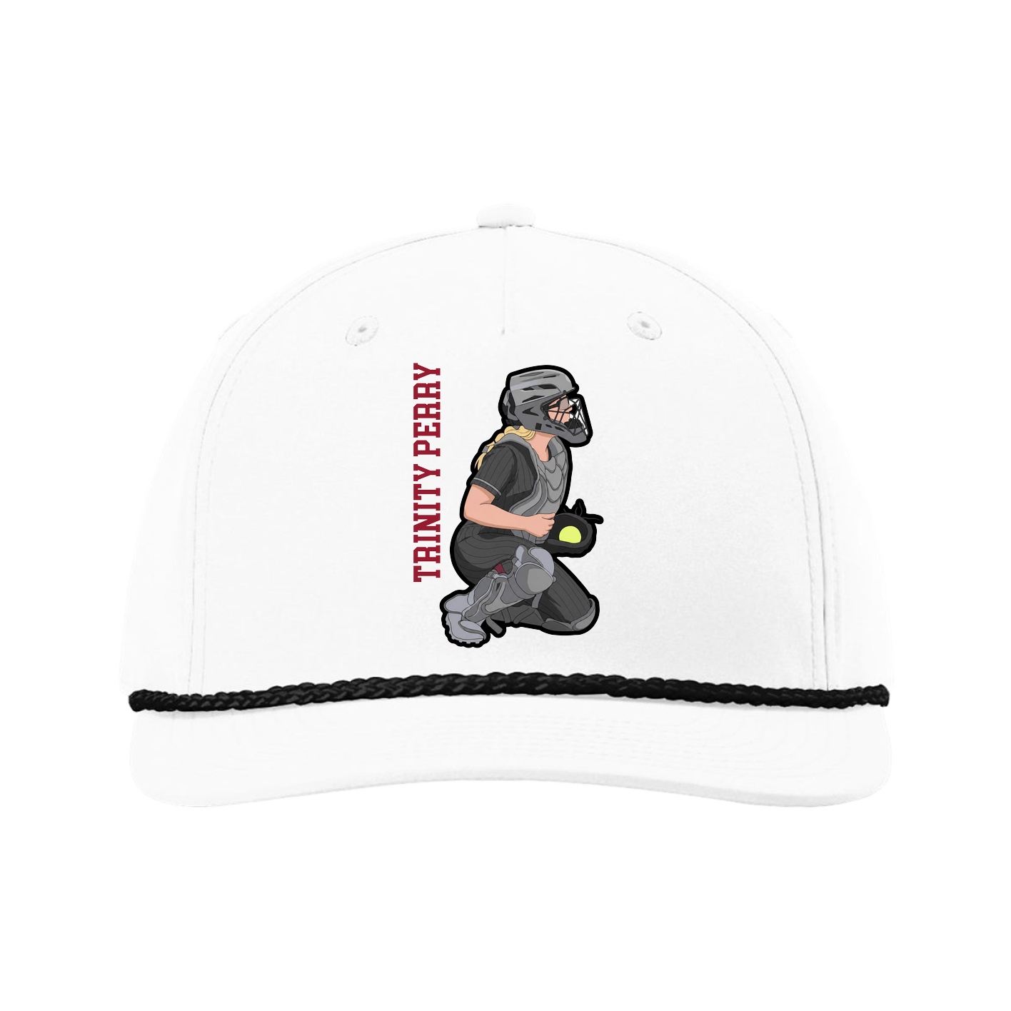 Five-Panel Classic Rope Cap — Name Vertical in White