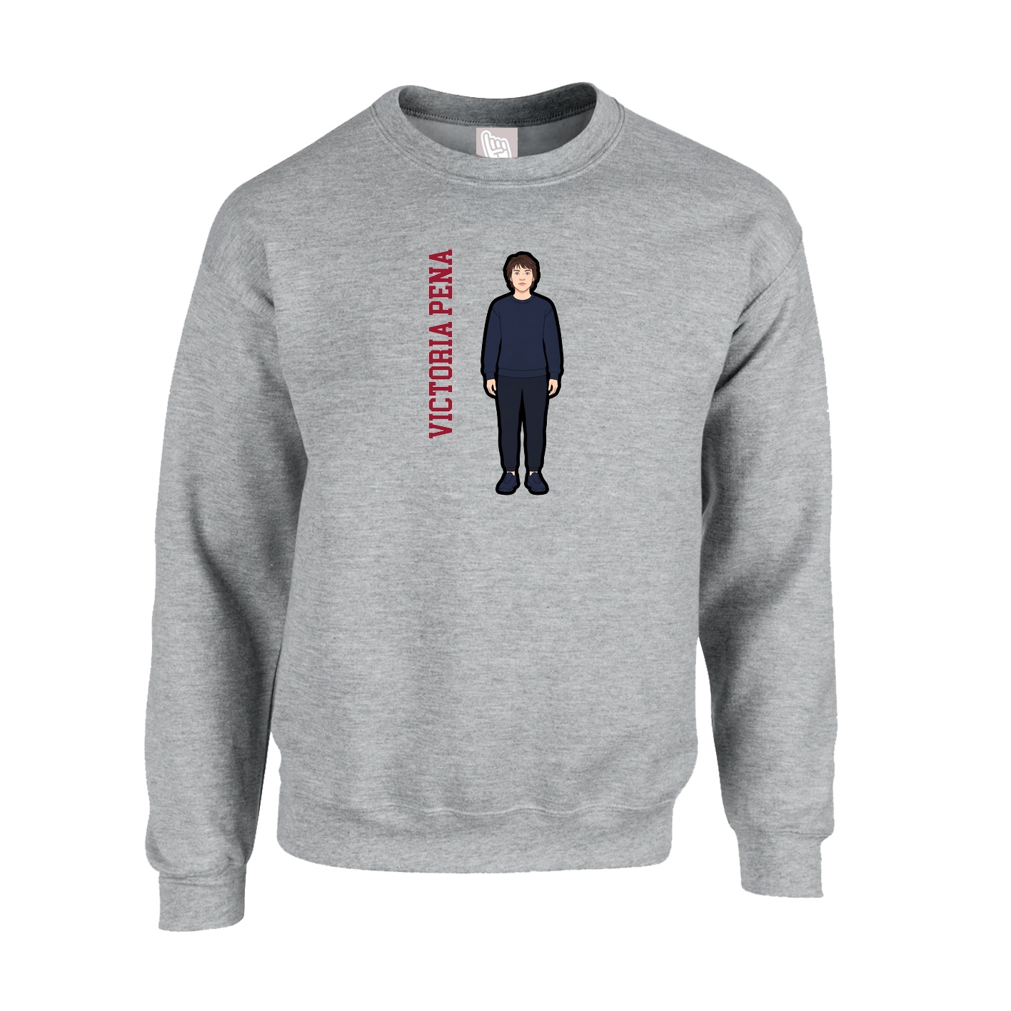 Fleece Crew — Name Vertical in Grey