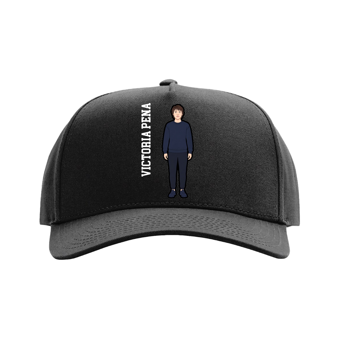 Full Fabric Five-Panel Champ Cap — Name Vertical in Black