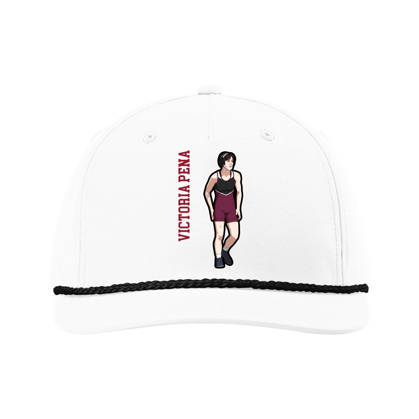 Five-Panel Classic Rope Cap — Name Vertical in White