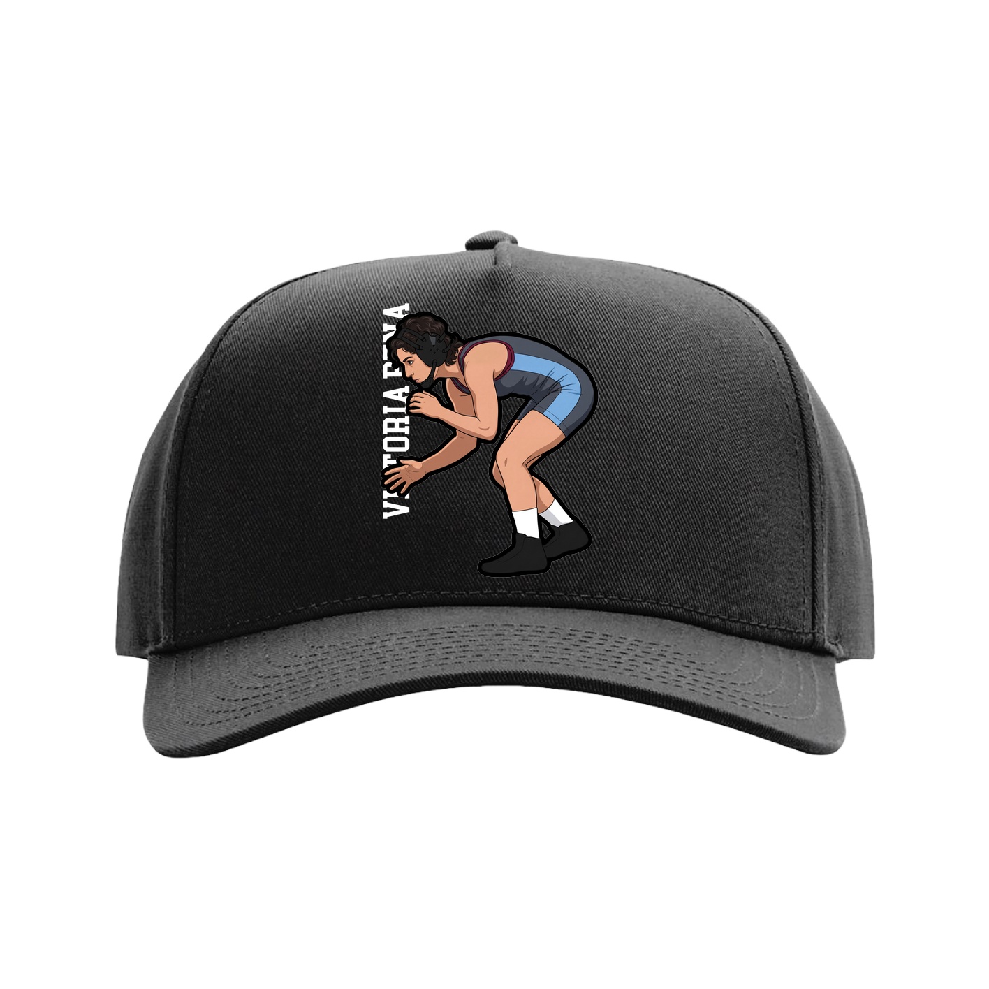 Full Fabric Five-Panel Champ Cap — Name Vertical in Black