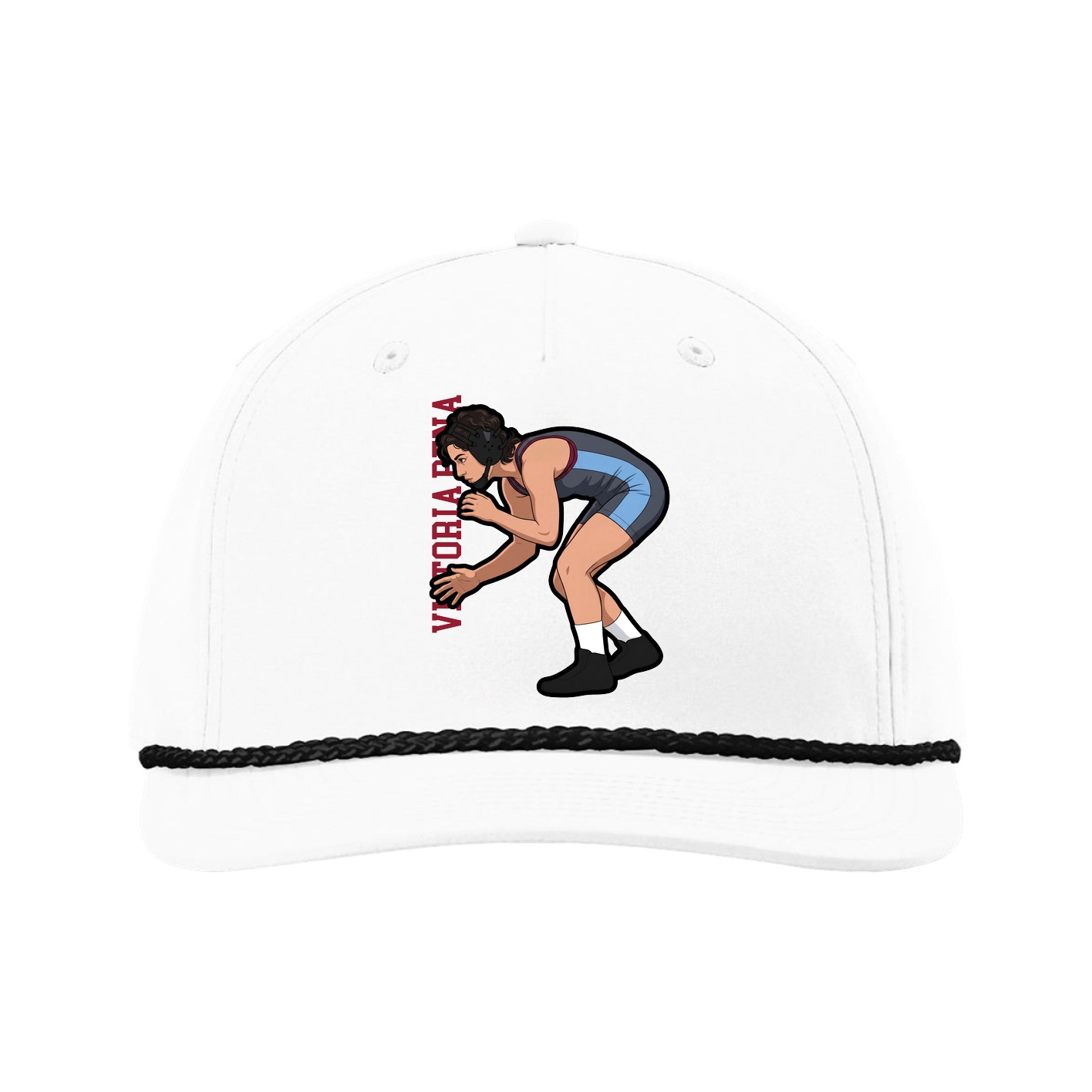 Five-Panel Classic Rope Cap — Name Vertical in White