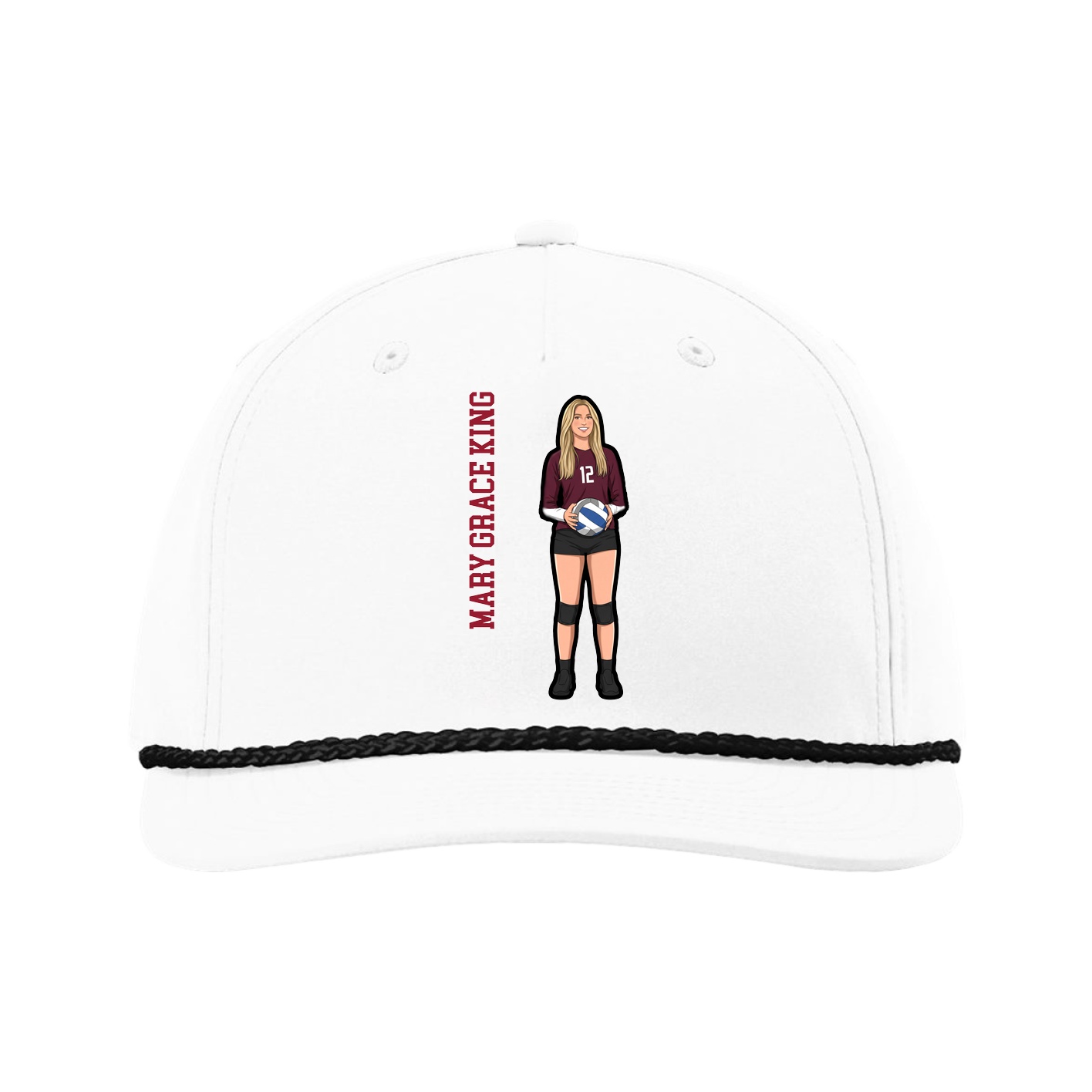 Five-Panel Classic Rope Cap — Name Vertical in White