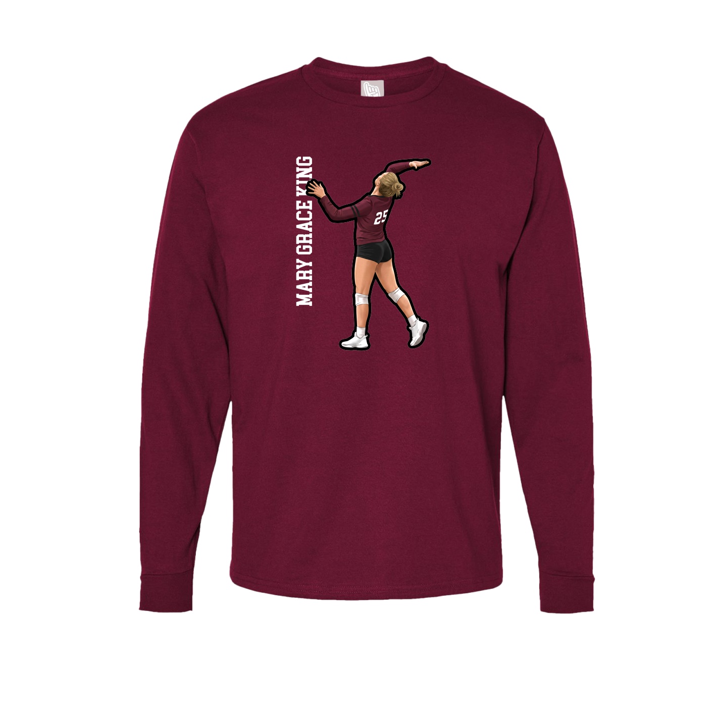 Long Sleeve Tee — Name Vertical in Cardinal