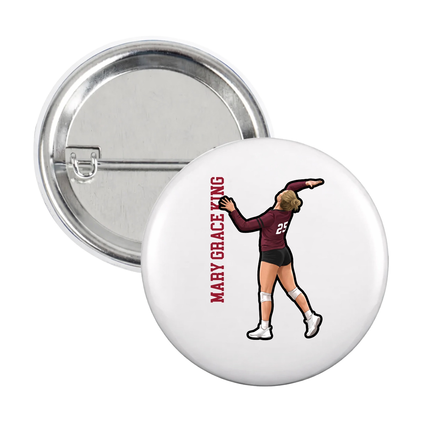 Game Day Button — Name Vertical in White