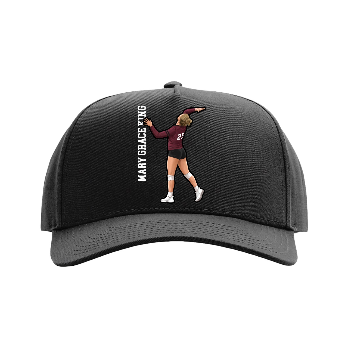 Full Fabric Five-Panel Champ Cap — Name Vertical in Black