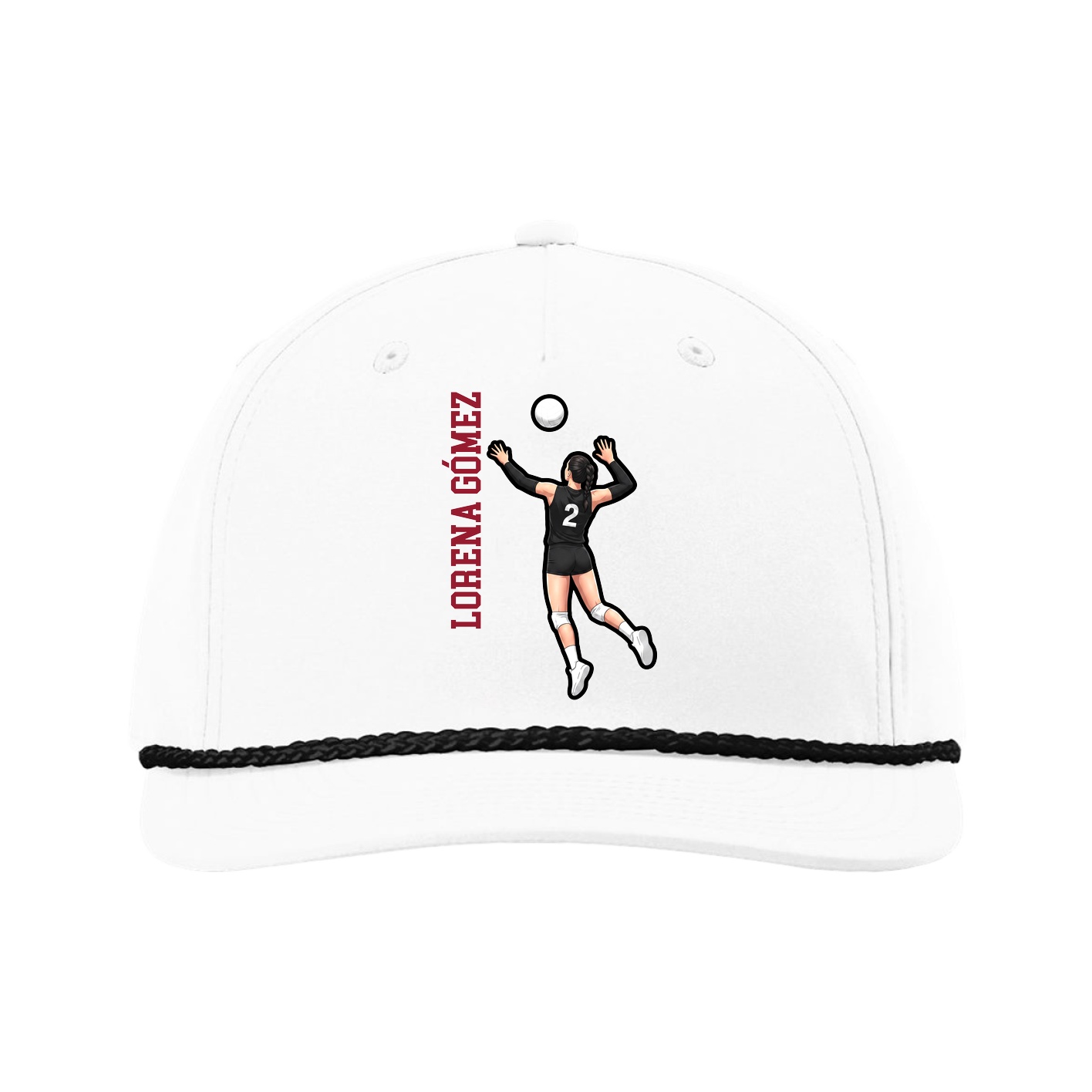 Five-Panel Classic Rope Cap — Name Vertical in White