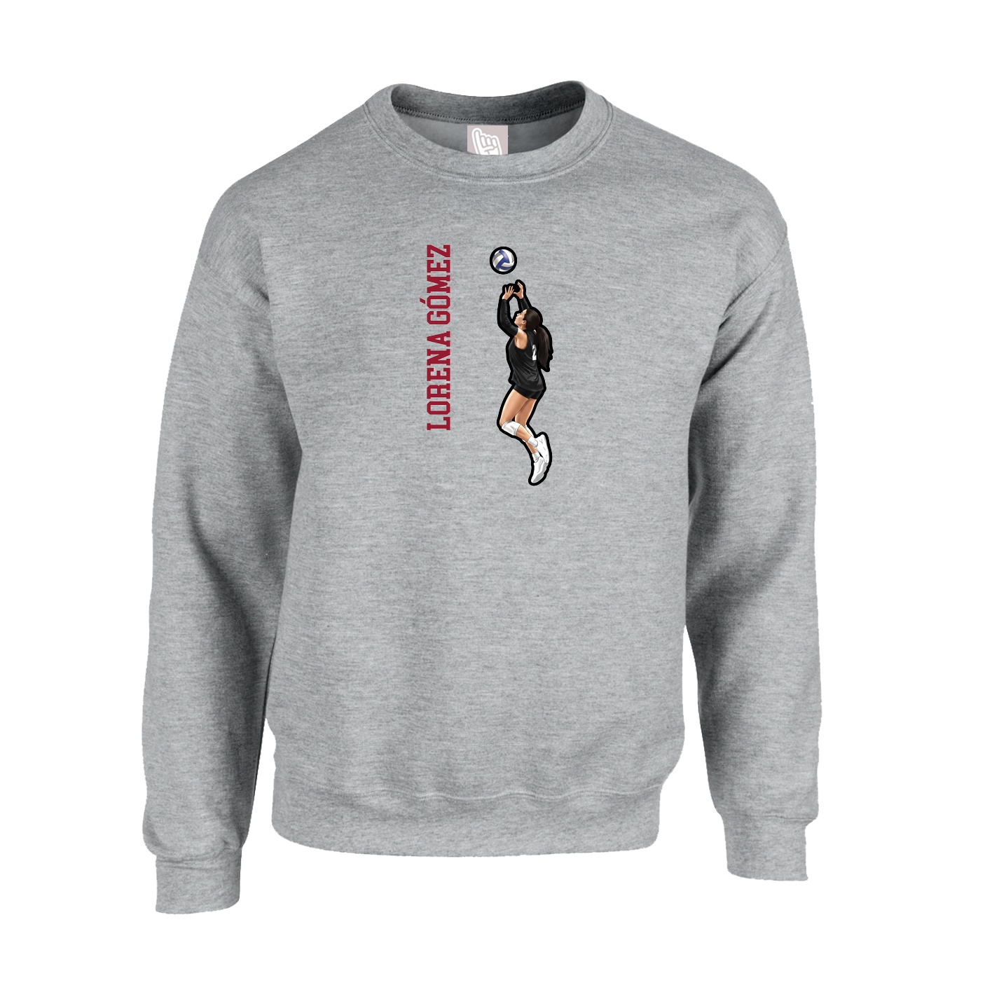 Fleece Crew — Name Vertical in Grey