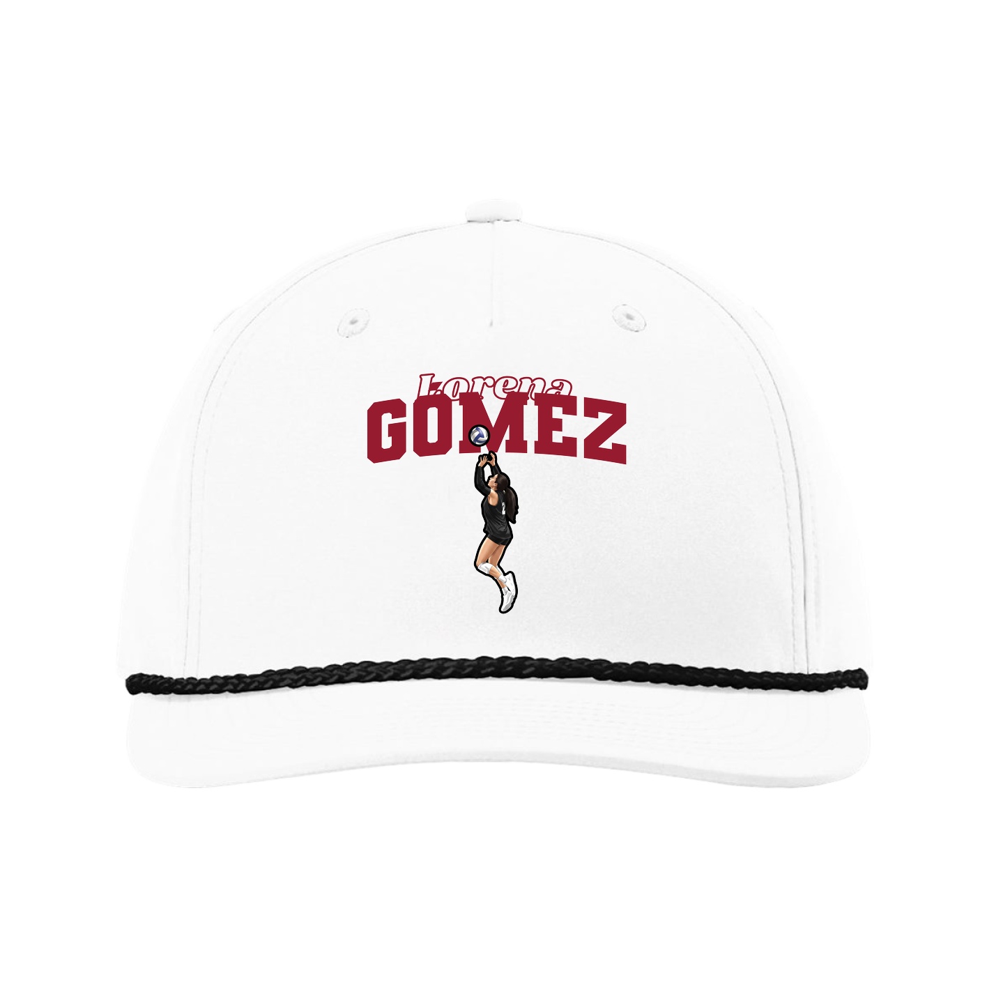Five-Panel Classic Rope Cap — Name Arch in White