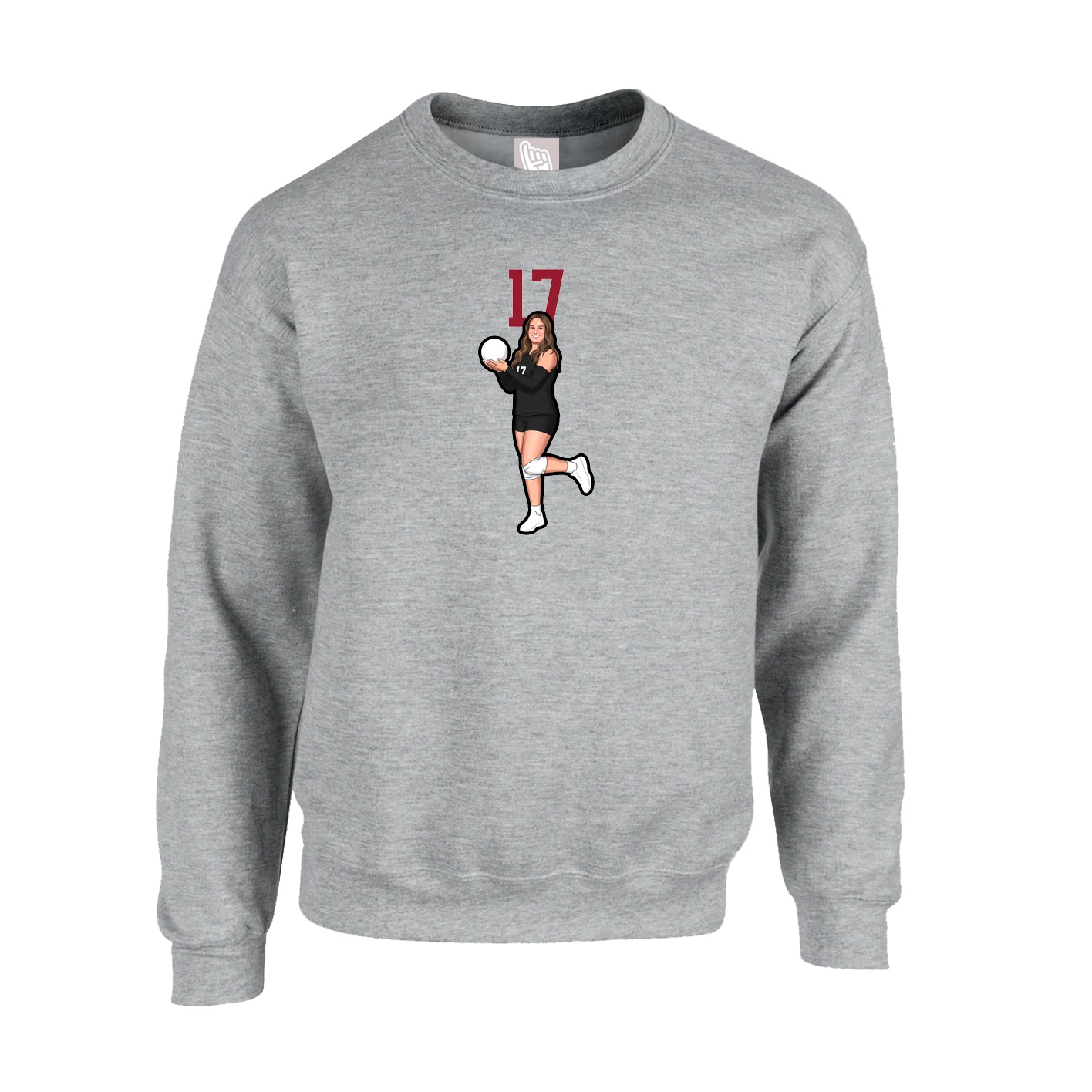 Fleece Crew — Number Top in Grey