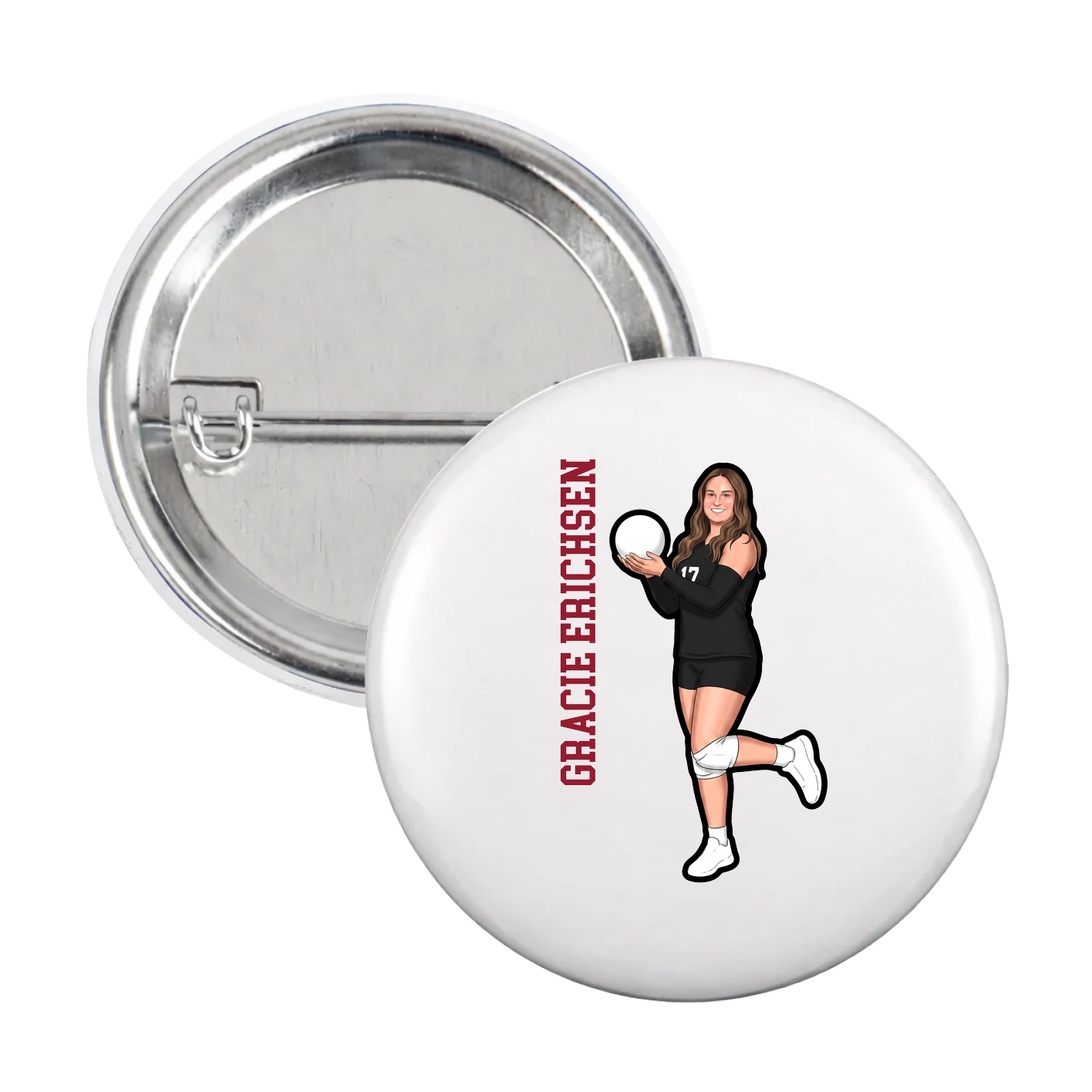Game Day Button — Name Vertical in White