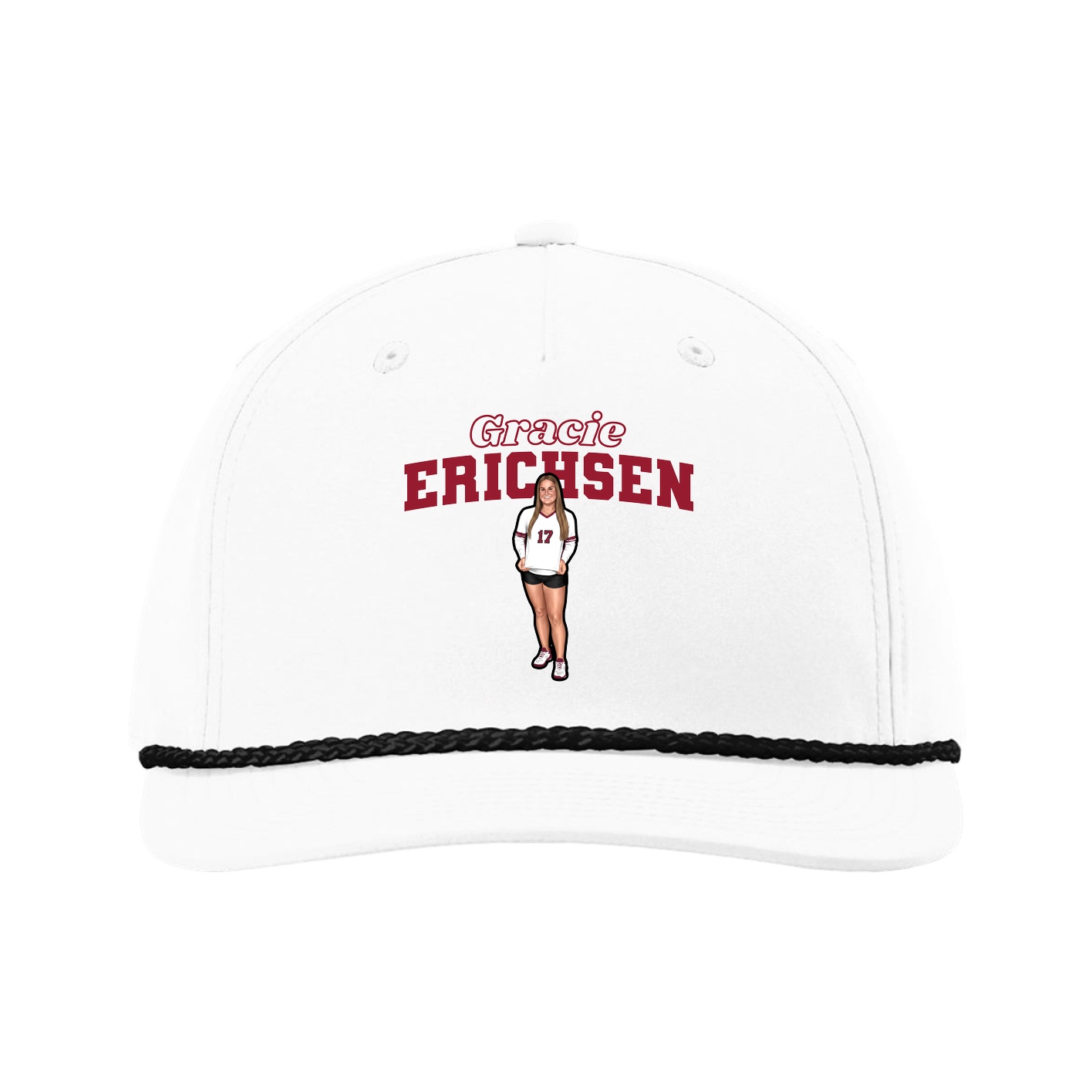 Five-Panel Classic Rope Cap — Name Arch in White