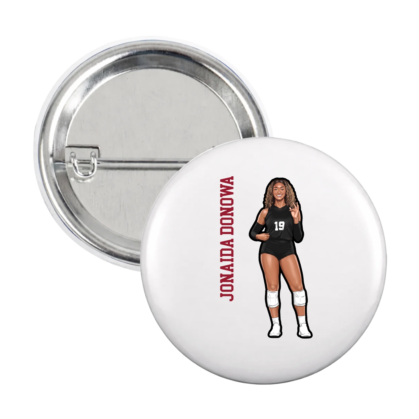 Game Day Button — Name Vertical in White