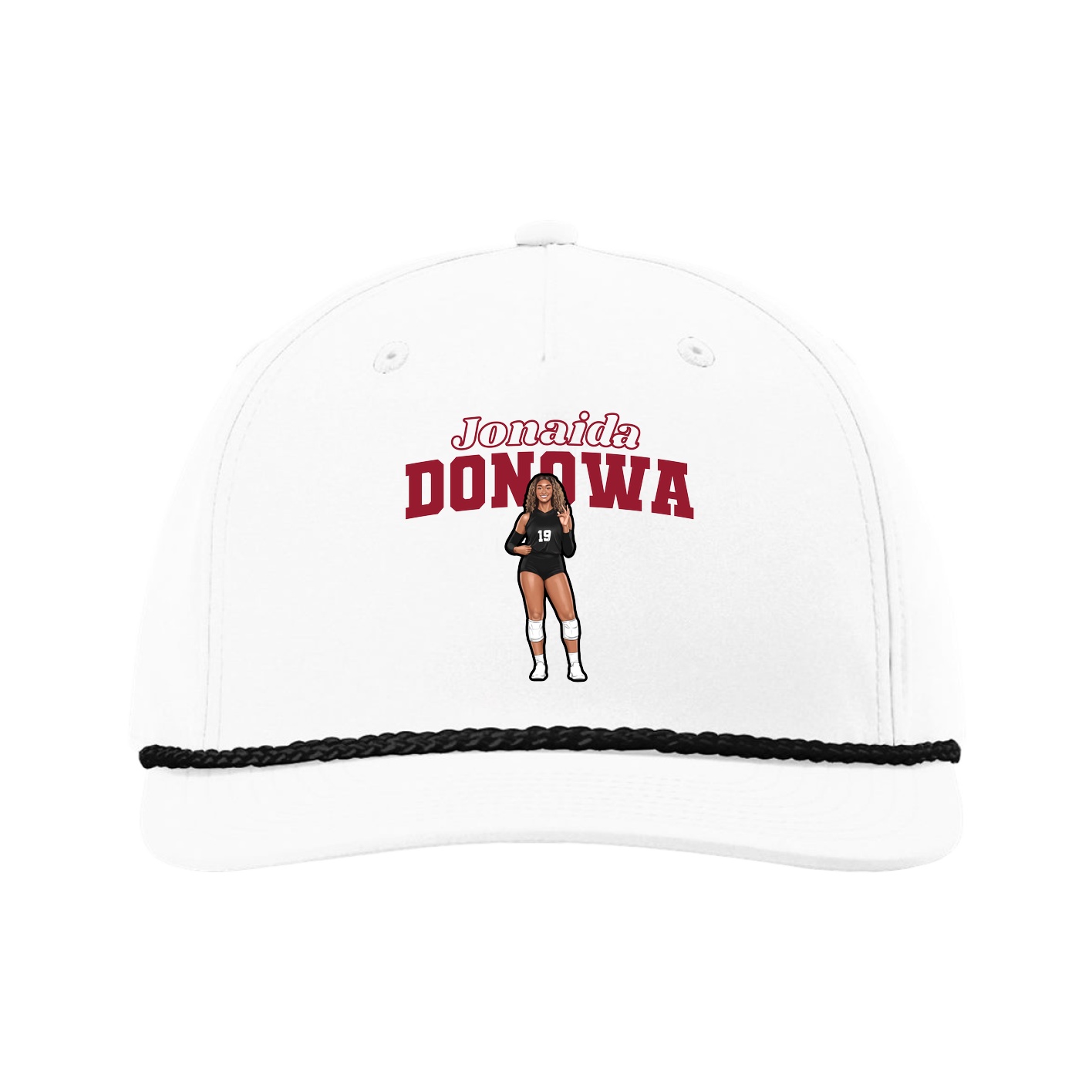 Five-Panel Classic Rope Cap — Name Arch in White