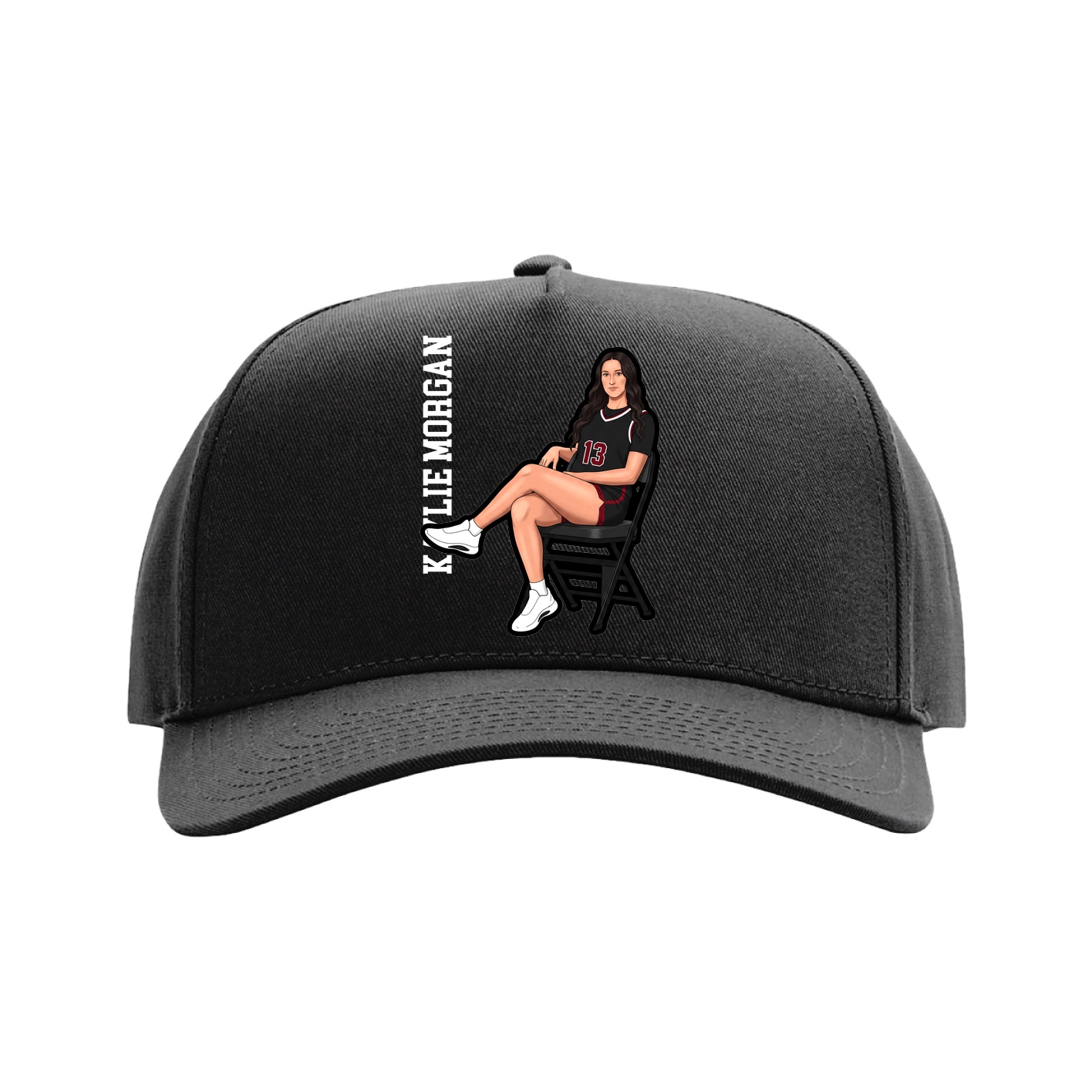 Full Fabric Five-Panel Champ Cap — Name Vertical in Black