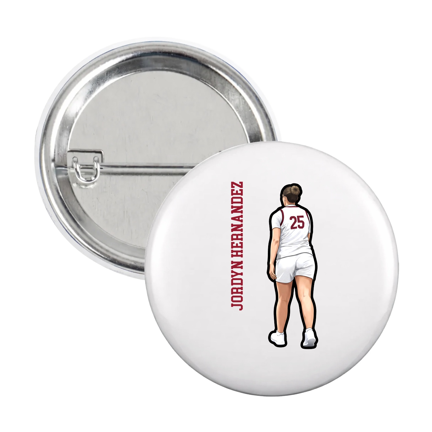 Game Day Button — Name Vertical in White
