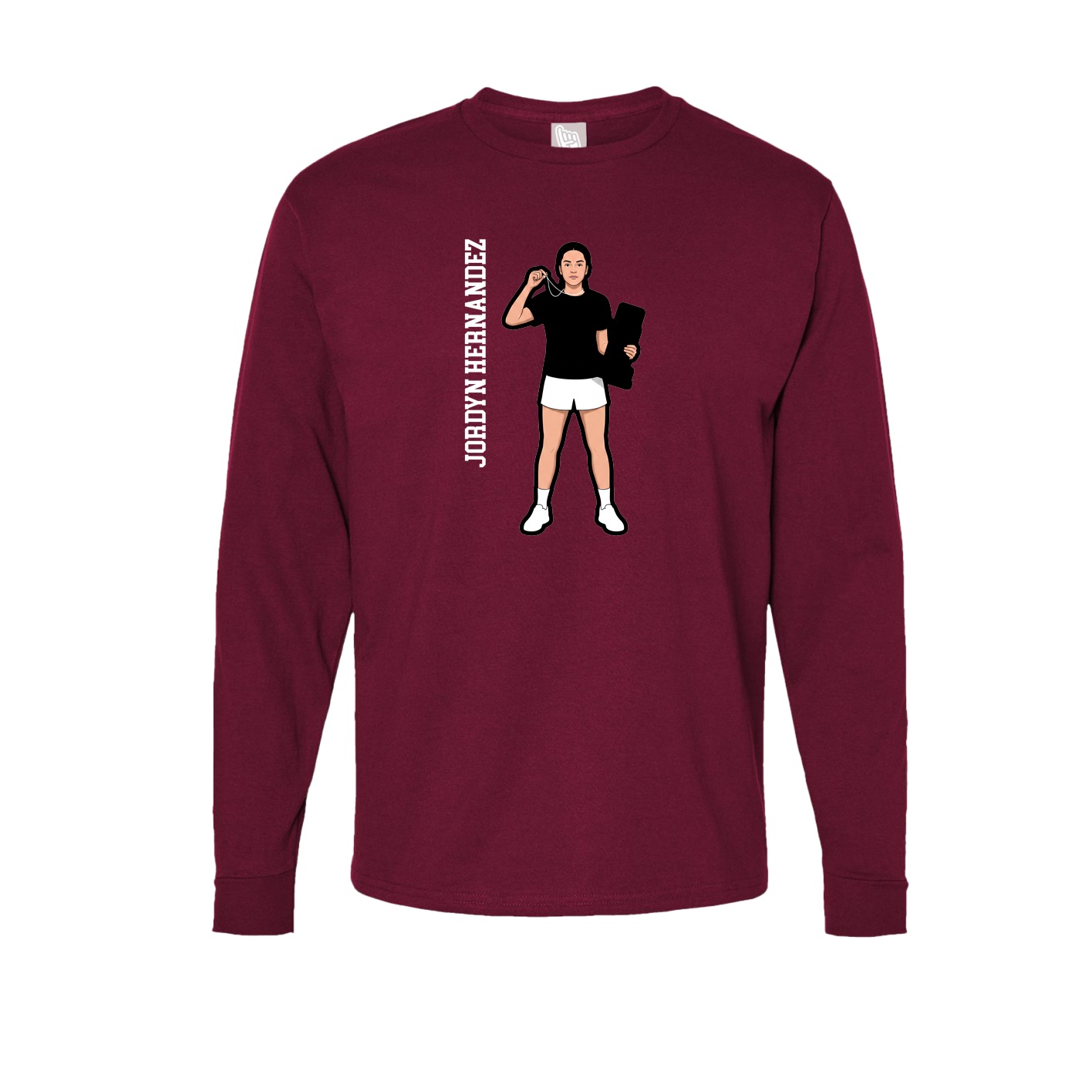 Long Sleeve Tee — Name Vertical in Cardinal