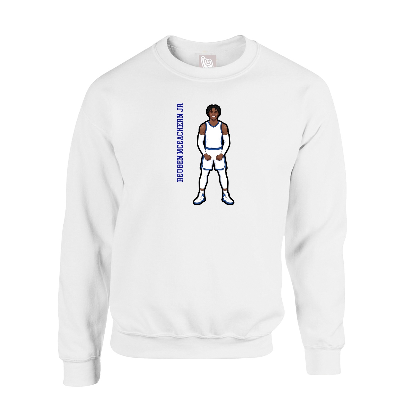 Fleece Crew — Name Vertical in White