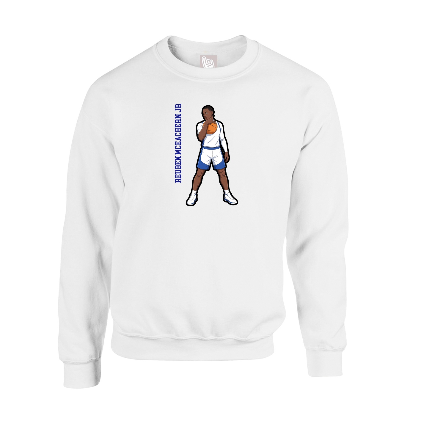 Fleece Crew — Name Vertical in White