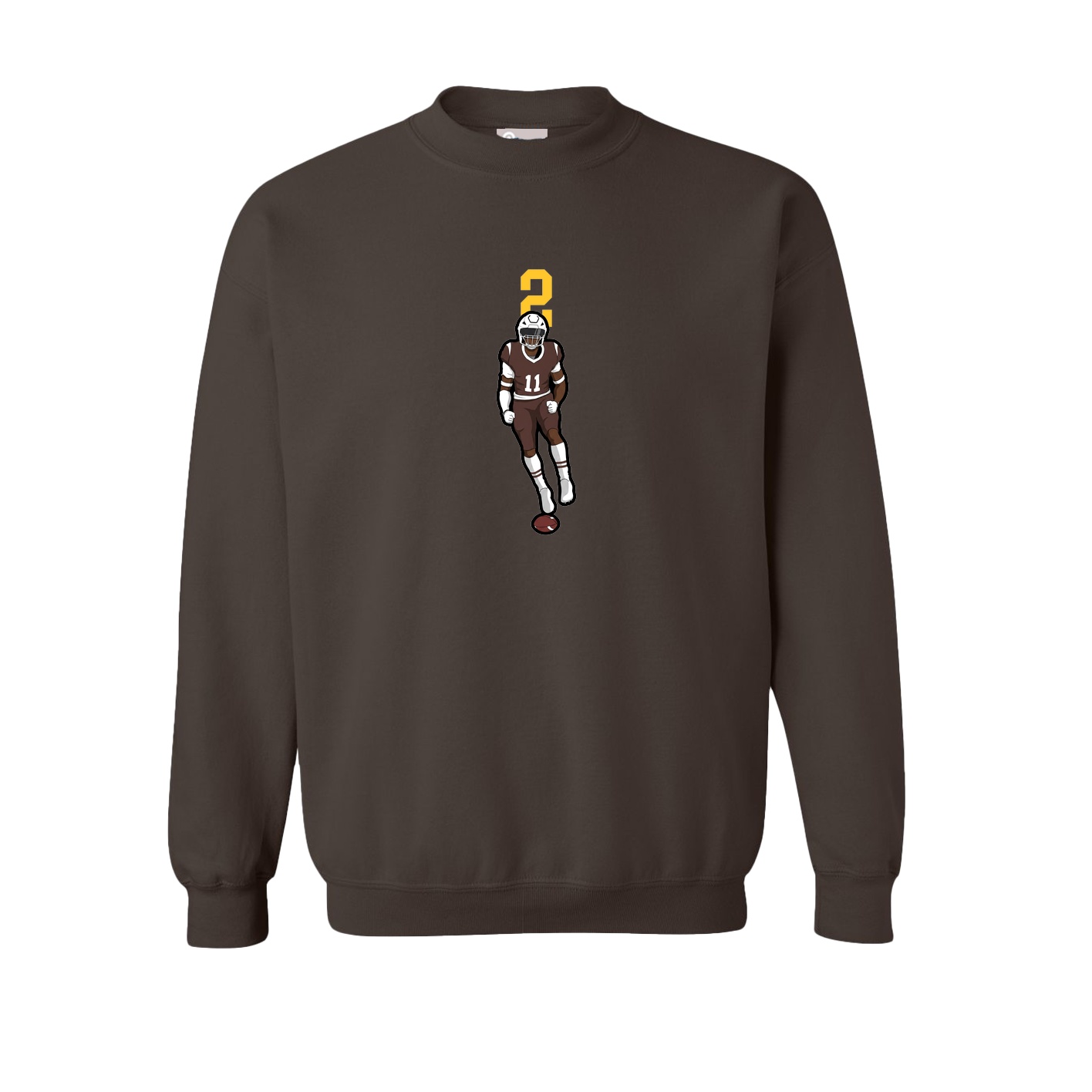 Fleece Crew — Number Top in Brown