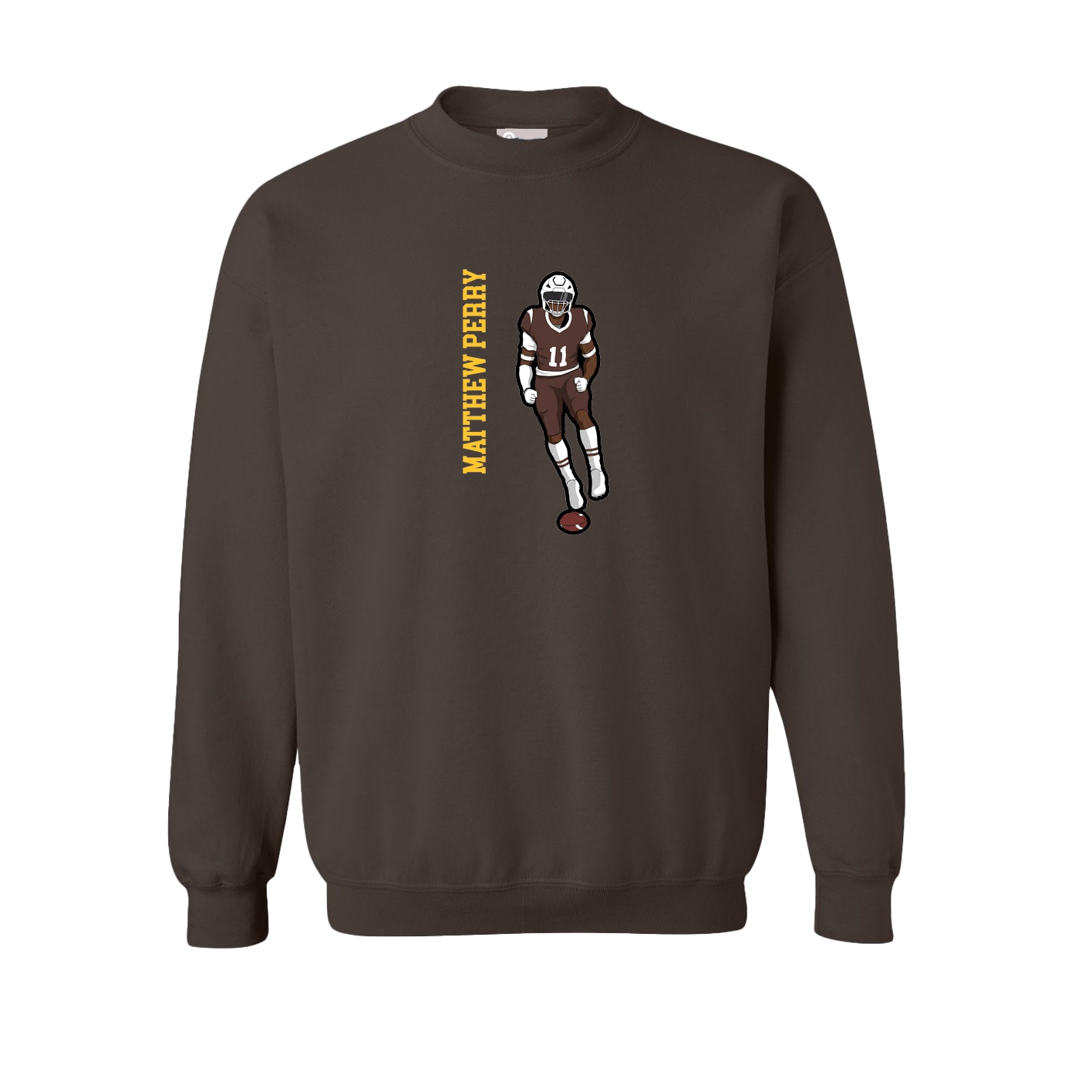 Fleece Crew — Name Vertical in Brown